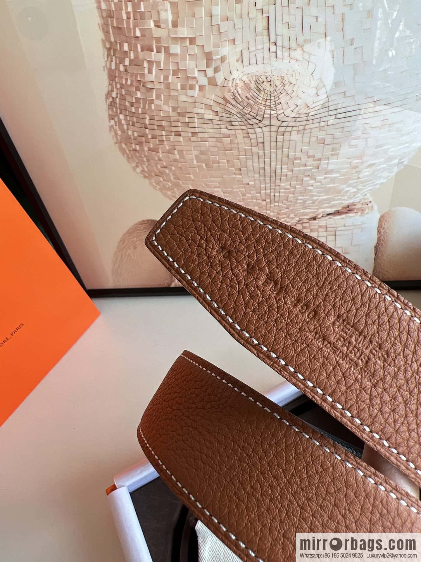 HERMES H solder joint four-corner metal buckle, men's double-sided leather belt 38mm