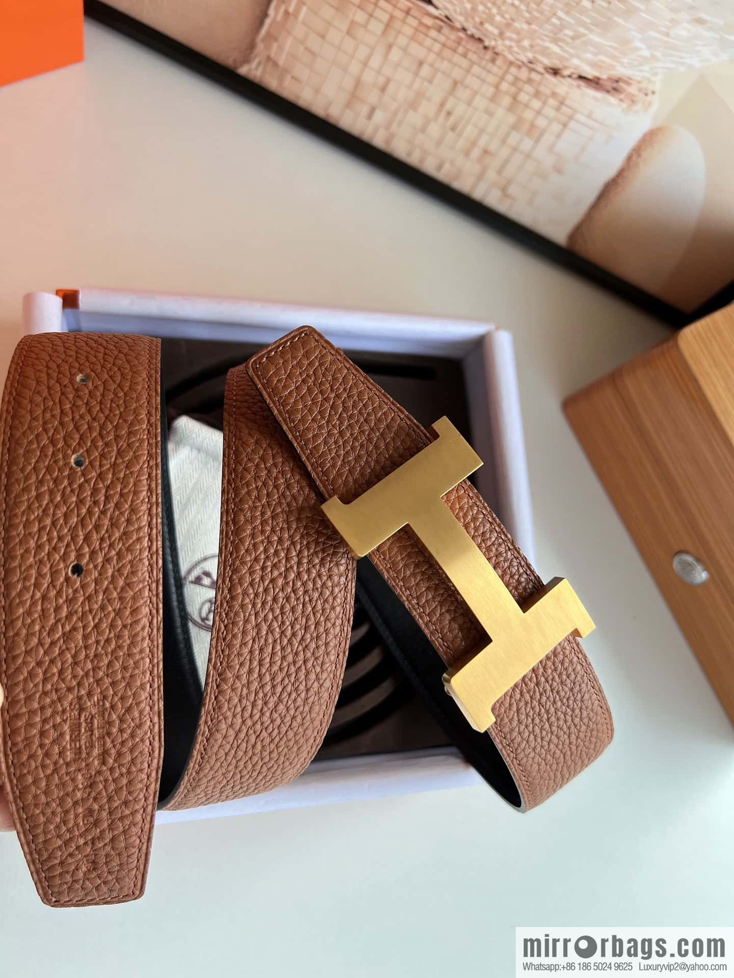 HERMES H solder joint four-corner metal buckle, men's double-sided leather belt 38mm