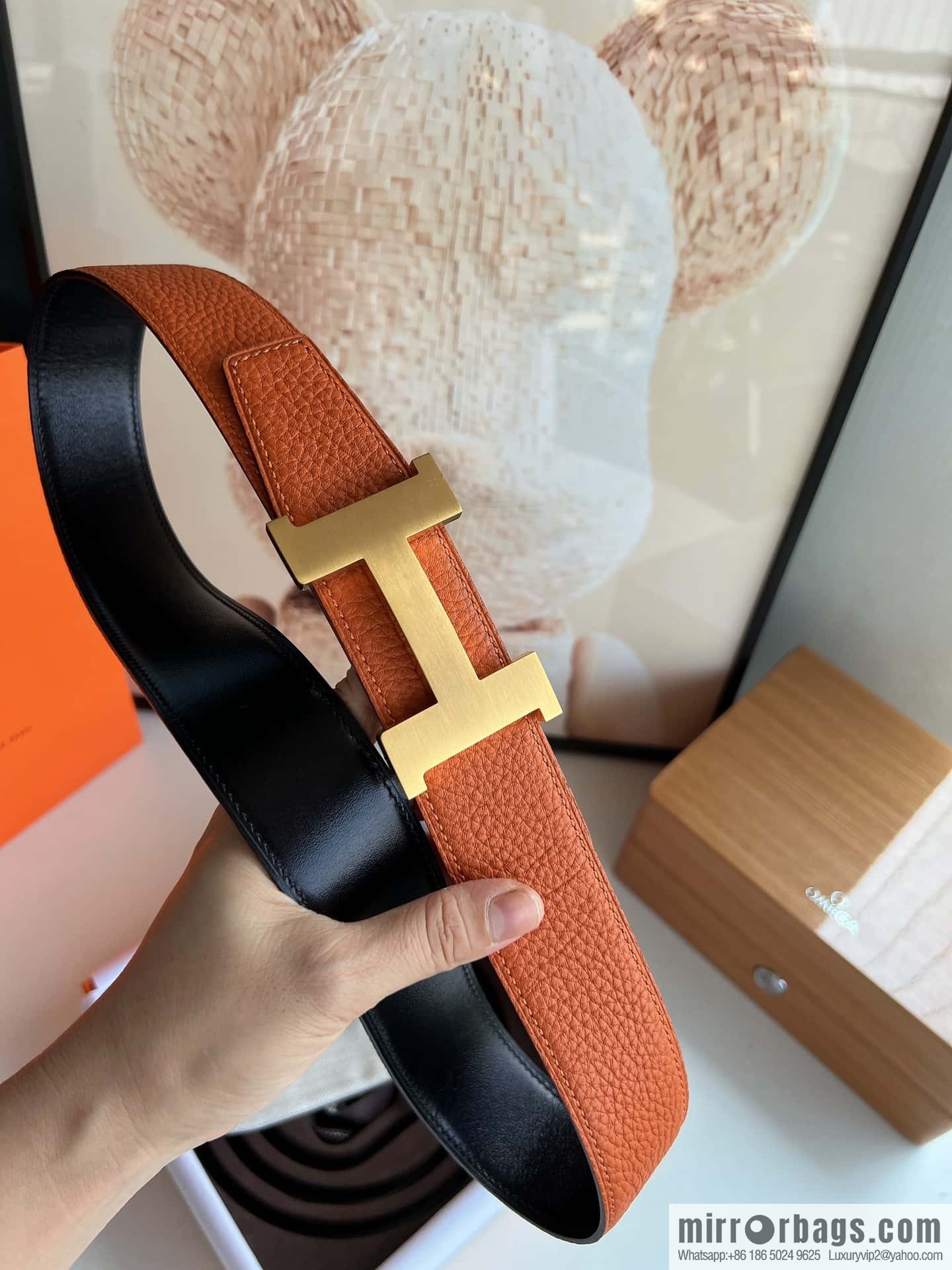 HERMES H solder joint four-corner metal buckle, men's double-sided leather belt 38mm