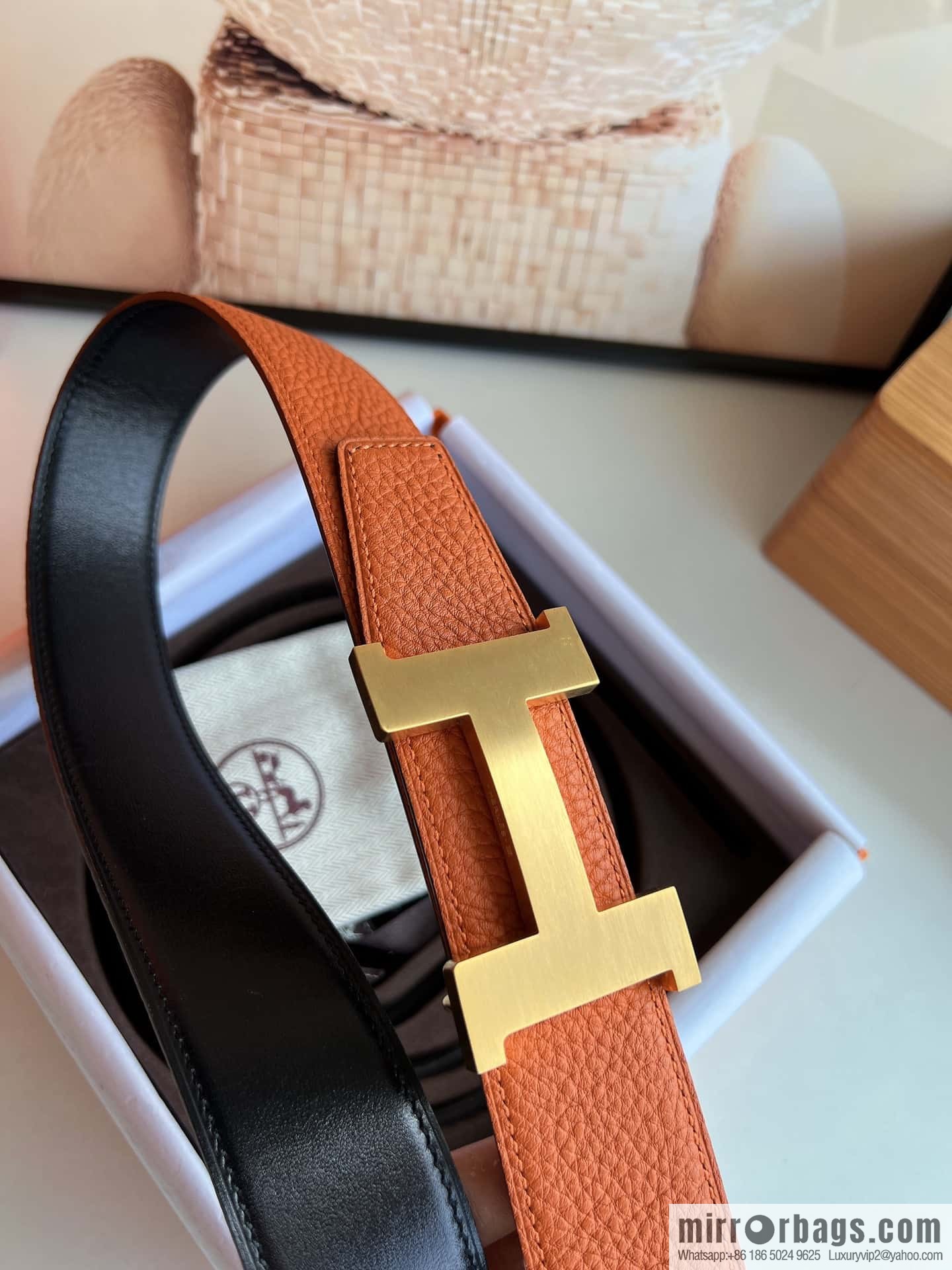 HERMES H solder joint four-corner metal buckle, men's double-sided leather belt 38mm