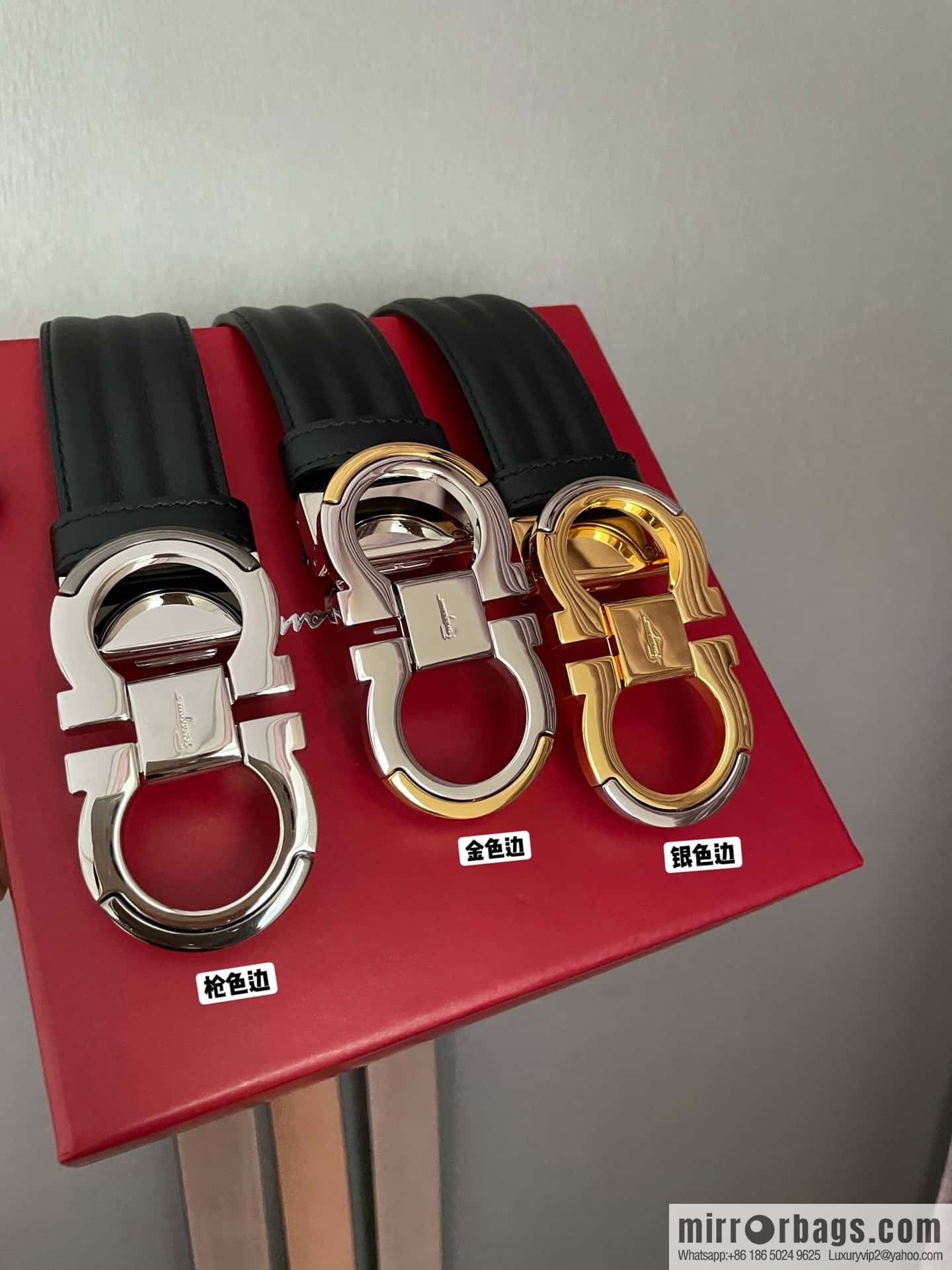 Ferragamo Ferragamo Gancio Double Circle Intertone Edge Metal Clip Buckle, First Cowhide Belt 3.5cm