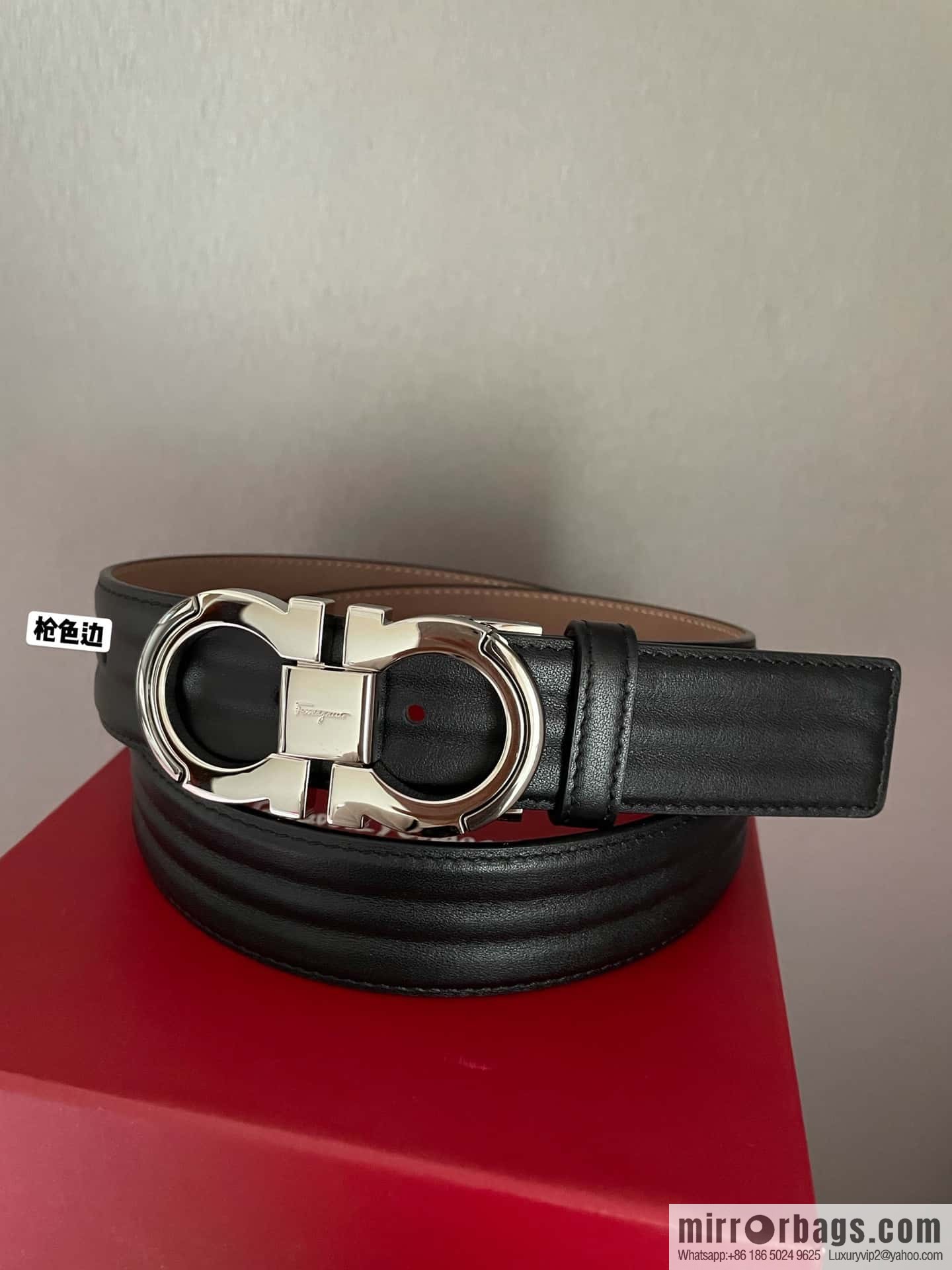 Ferragamo Ferragamo Gancio Double Circle Intertone Edge Metal Clip Buckle, First Cowhide Belt 3.5cm