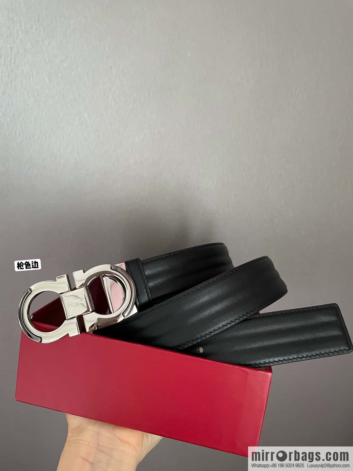 Ferragamo Ferragamo Gancio Double Circle Intertone Edge Metal Clip Buckle, First Cowhide Belt 3.5cm