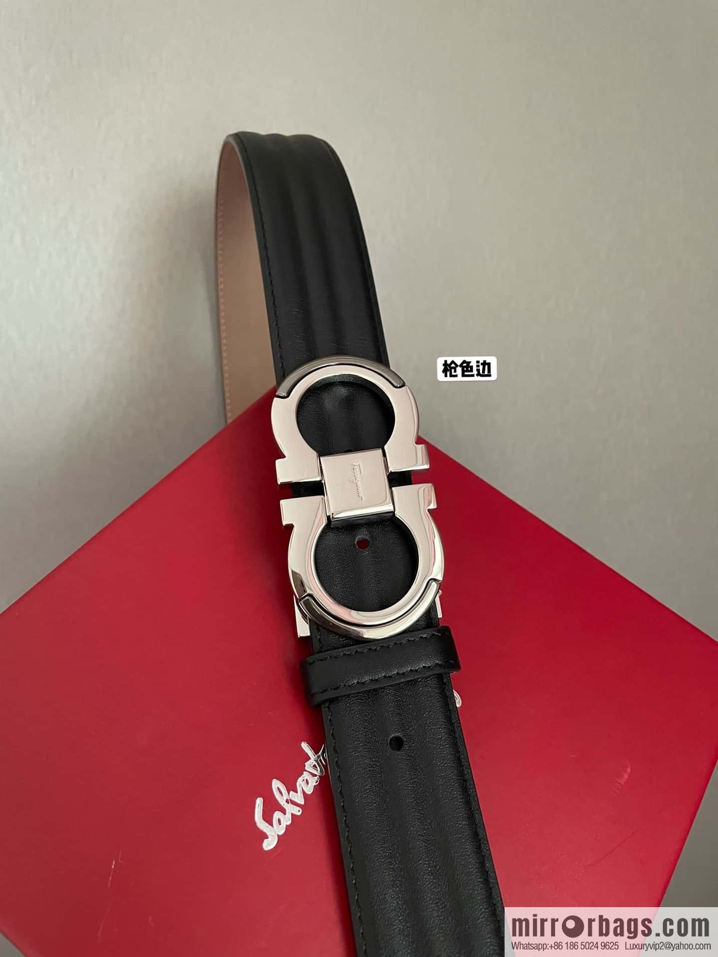 Ferragamo Ferragamo Gancio Double Circle Intertone Edge Metal Clip Buckle, First Cowhide Belt 3.5cm