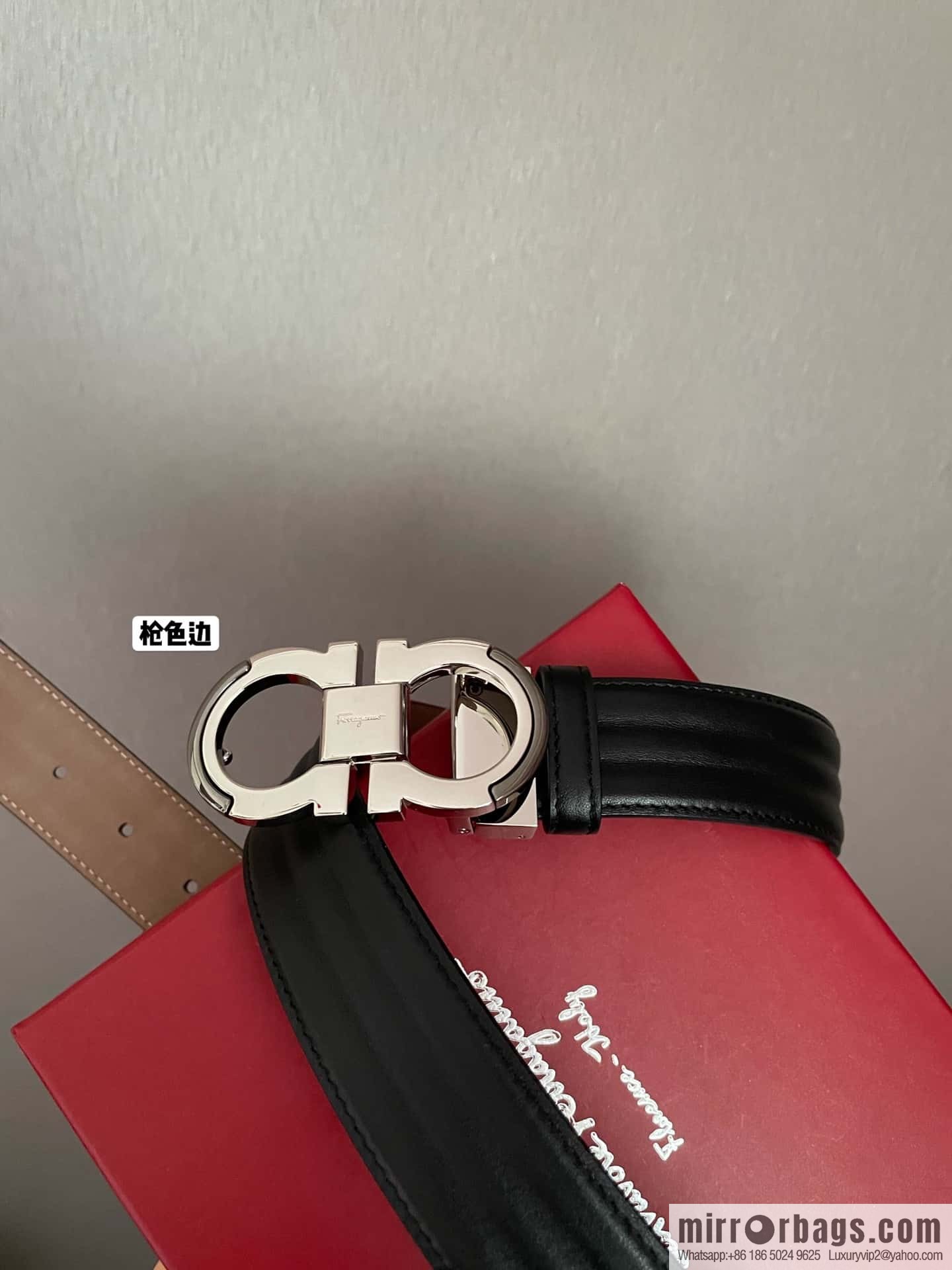 Ferragamo Ferragamo Gancio Double Circle Intertone Edge Metal Clip Buckle, First Cowhide Belt 3.5cm