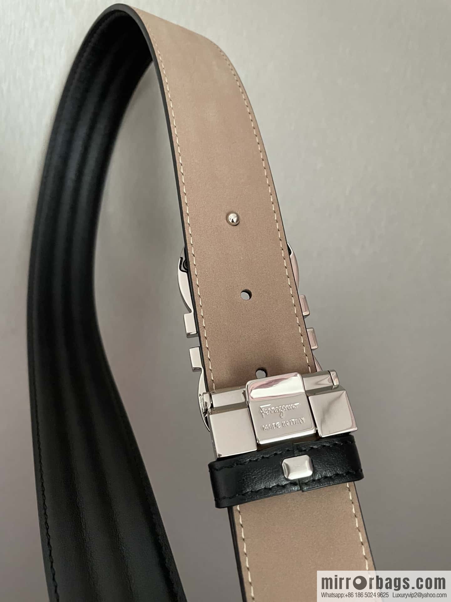 Ferragamo Ferragamo Gancio Double Circle Intertone Edge Metal Clip Buckle, First Cowhide Belt 3.5cm