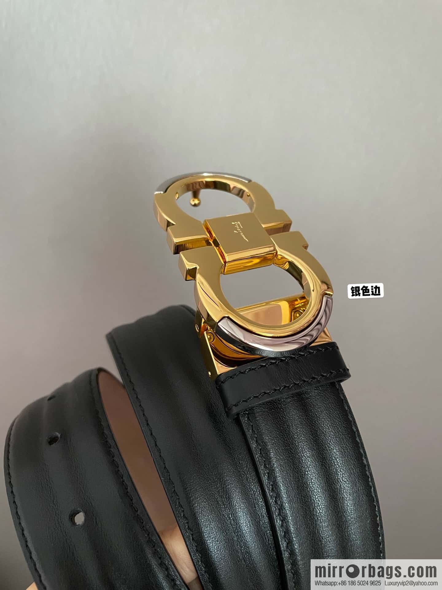 Ferragamo Ferragamo Gancio Double Circle Intertone Edge Metal Clip Buckle, First Cowhide Belt 3.5cm