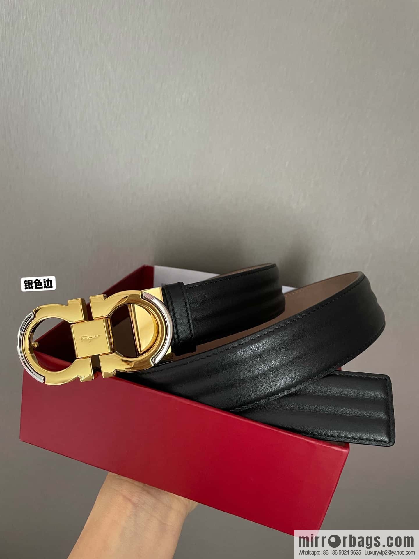 Ferragamo Ferragamo Gancio Double Circle Intertone Edge Metal Clip Buckle, First Cowhide Belt 3.5cm