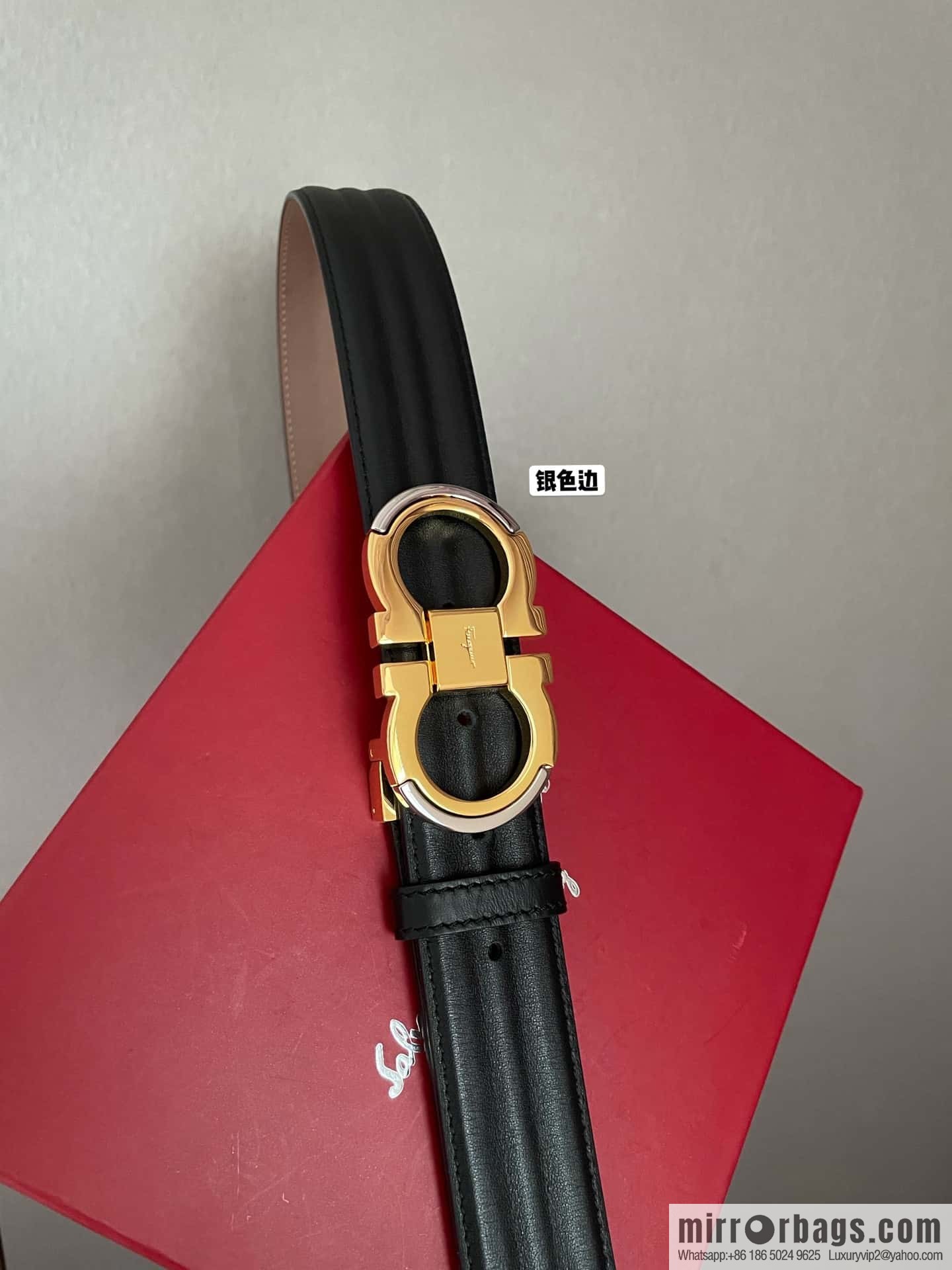Ferragamo Ferragamo Gancio Double Circle Intertone Edge Metal Clip Buckle, First Cowhide Belt 3.5cm