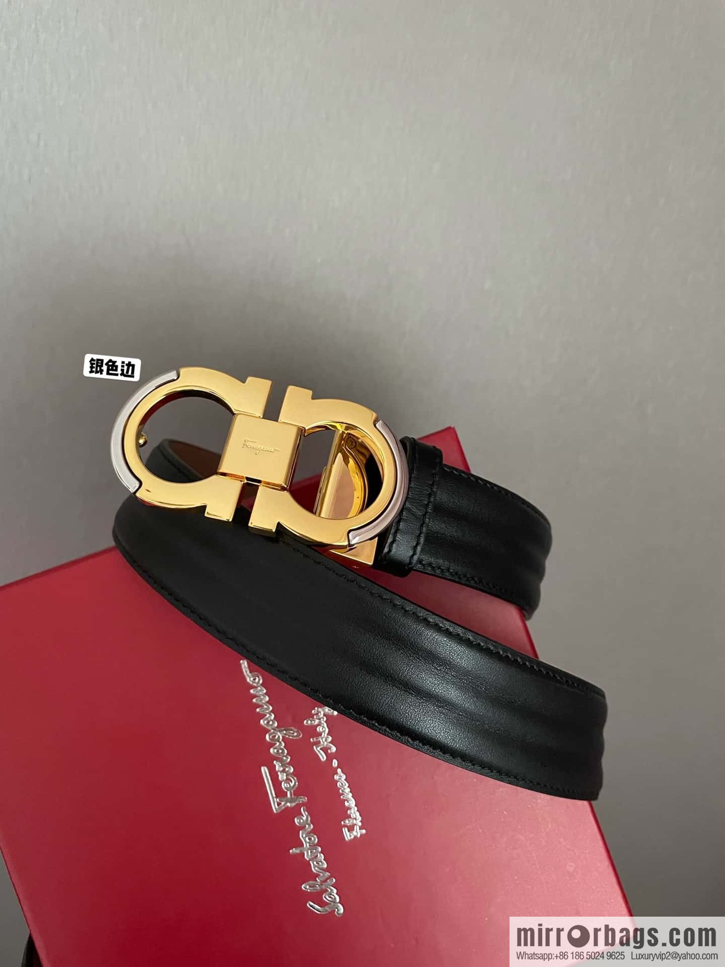Ferragamo Ferragamo Gancio Double Circle Intertone Edge Metal Clip Buckle, First Cowhide Belt 3.5cm