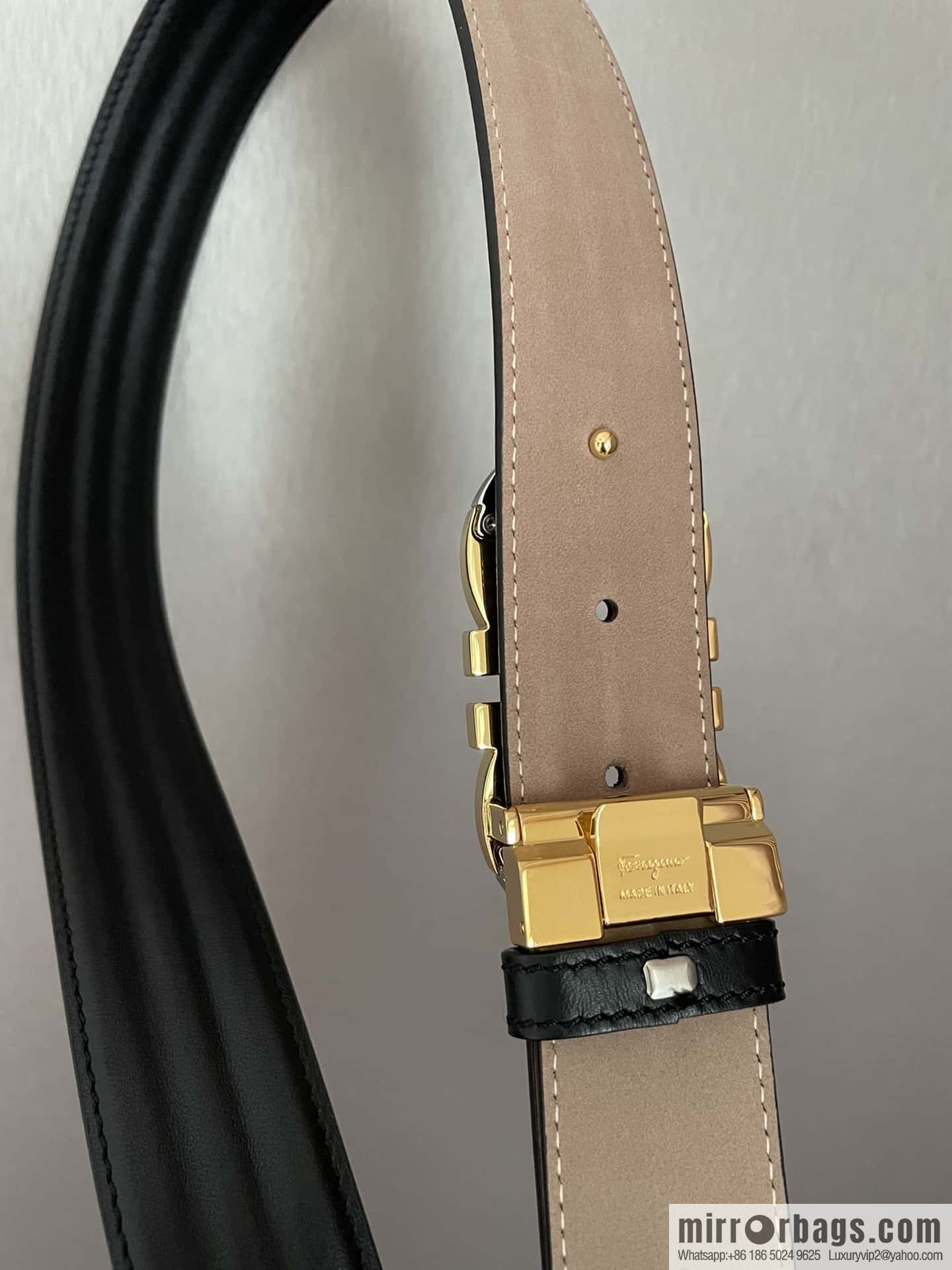 Ferragamo Ferragamo Gancio Double Circle Intertone Edge Metal Clip Buckle, First Cowhide Belt 3.5cm