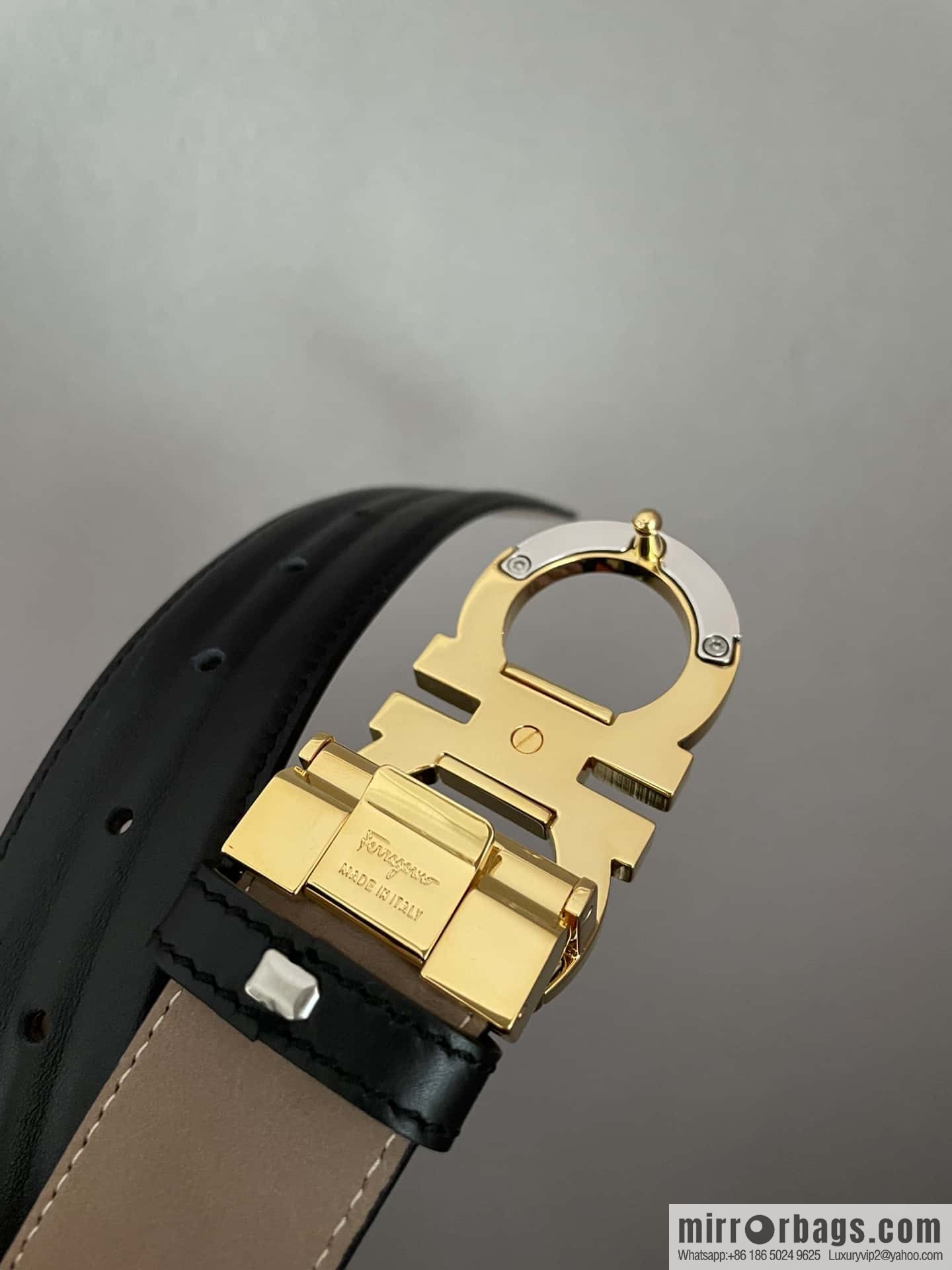 Ferragamo Ferragamo Gancio Double Circle Intertone Edge Metal Clip Buckle, First Cowhide Belt 3.5cm