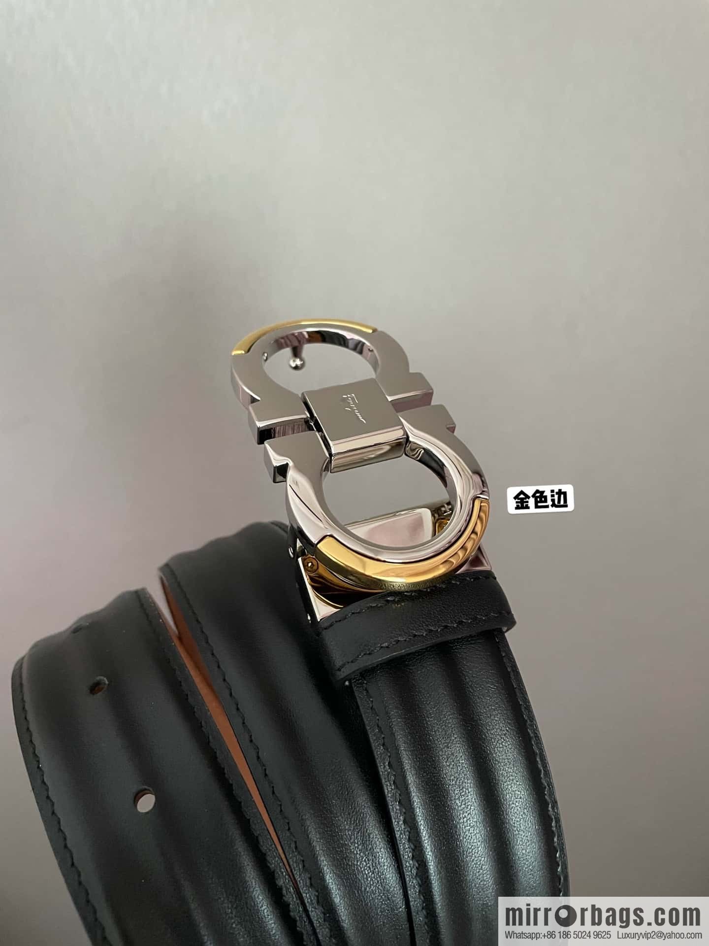 Ferragamo Ferragamo Gancio Double Circle Intertone Edge Metal Clip Buckle, First Cowhide Belt 3.5cm