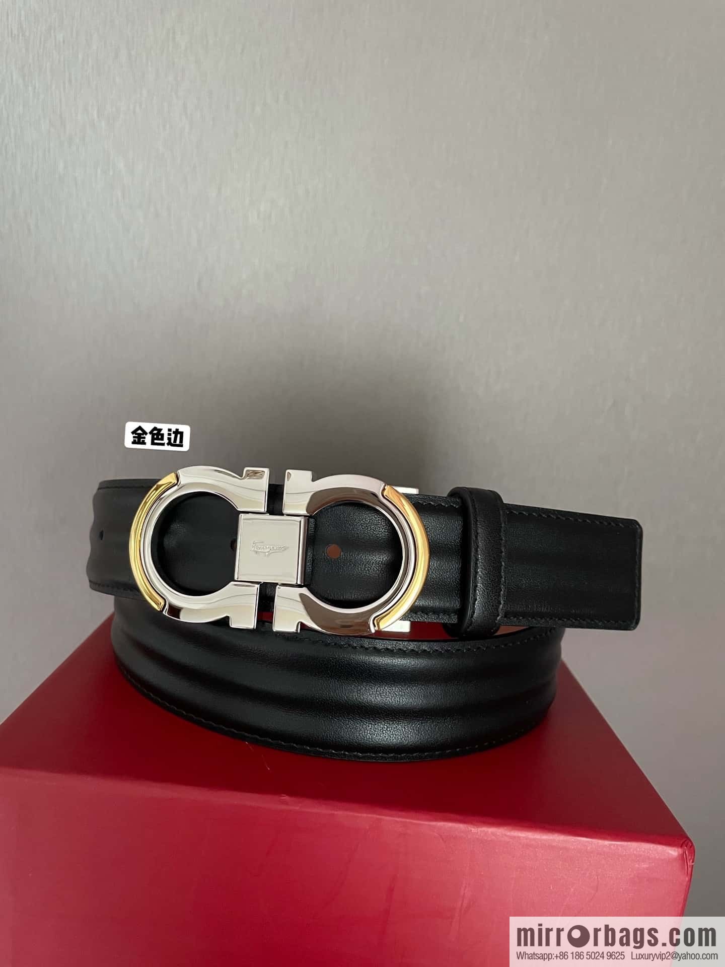 Ferragamo Ferragamo Gancio Double Circle Intertone Edge Metal Clip Buckle, First Cowhide Belt 3.5cm