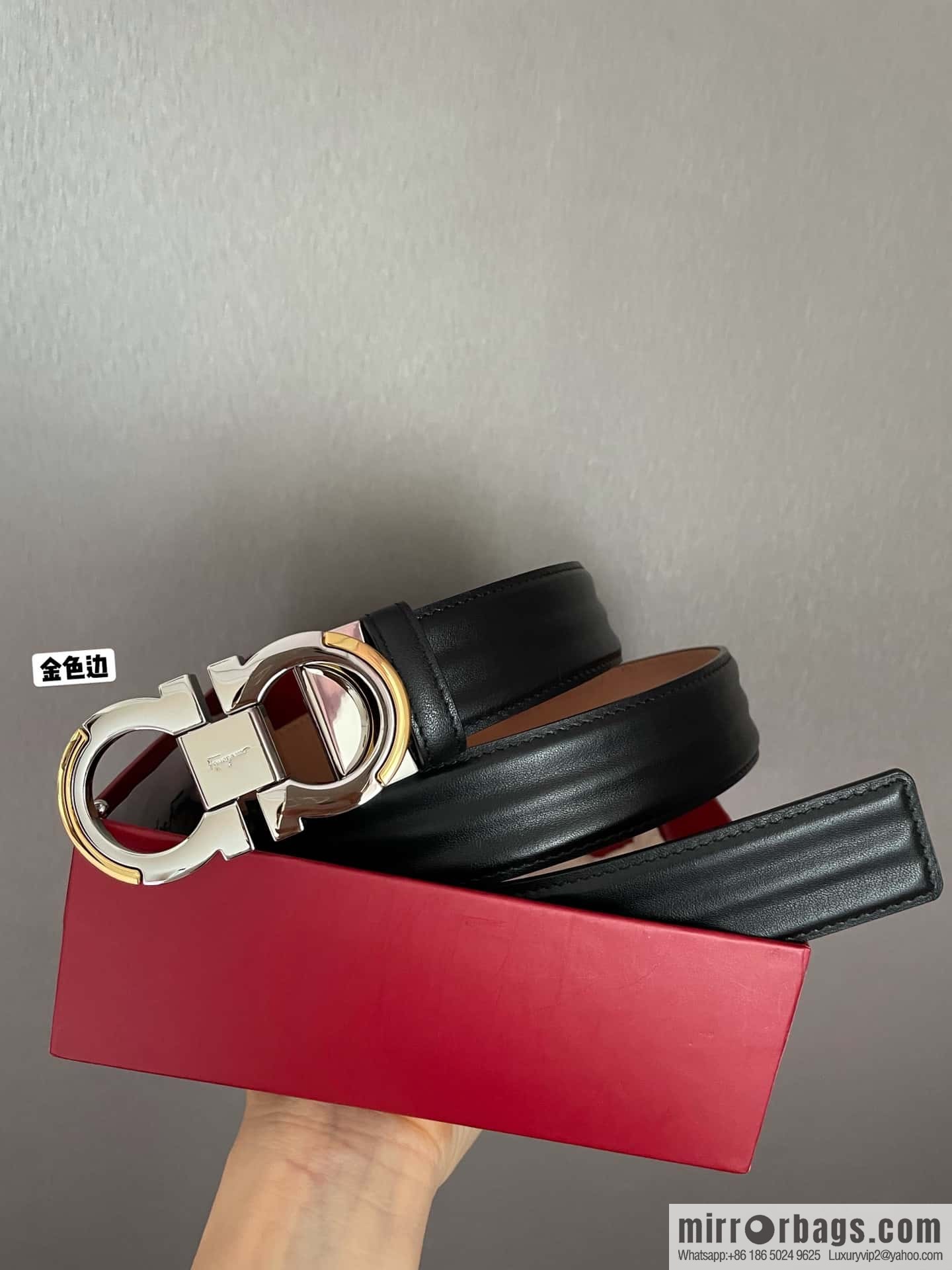 Ferragamo Ferragamo Gancio Double Circle Intertone Edge Metal Clip Buckle, First Cowhide Belt 3.5cm