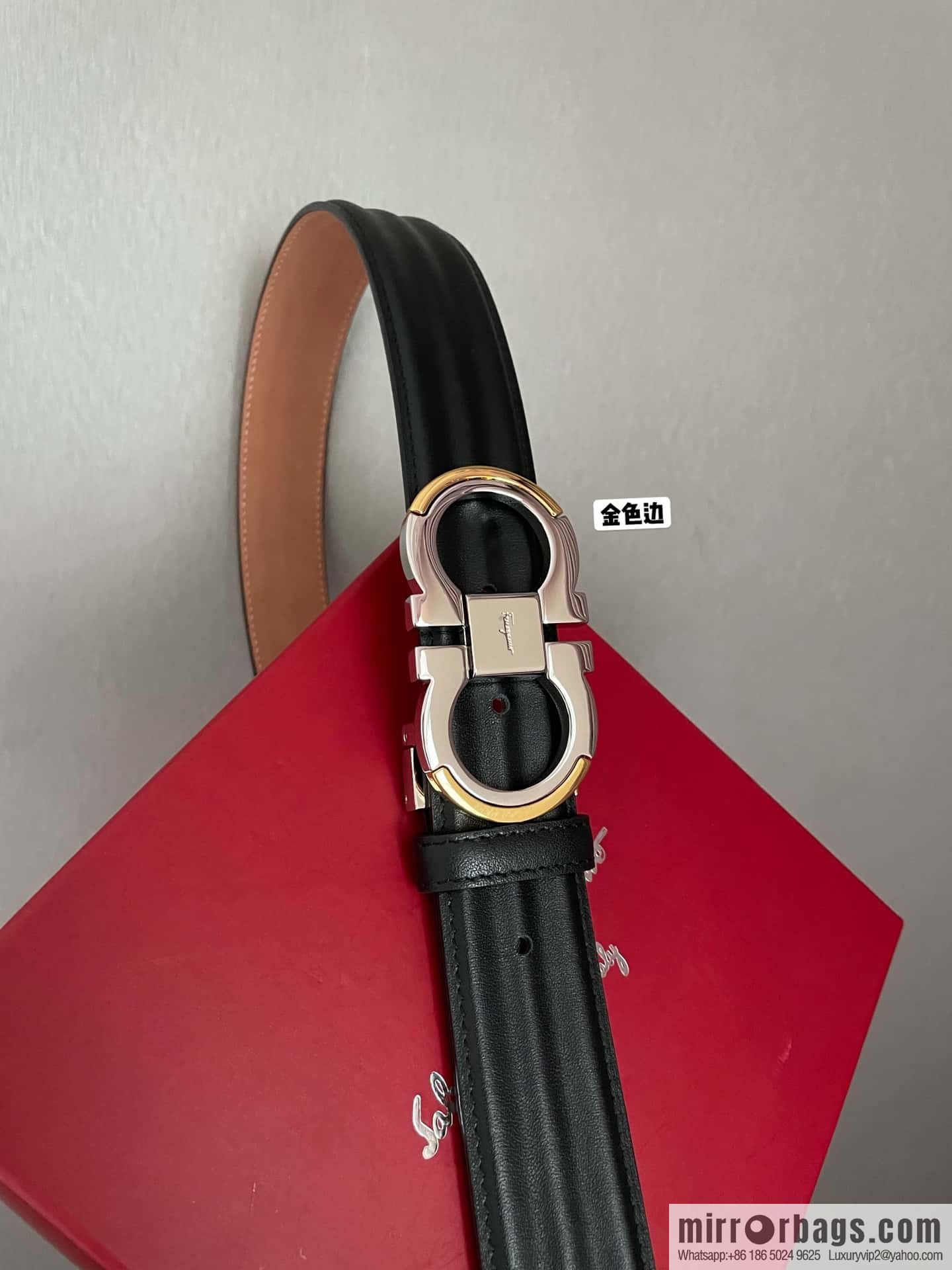 Ferragamo Ferragamo Gancio Double Circle Intertone Edge Metal Clip Buckle, First Cowhide Belt 3.5cm