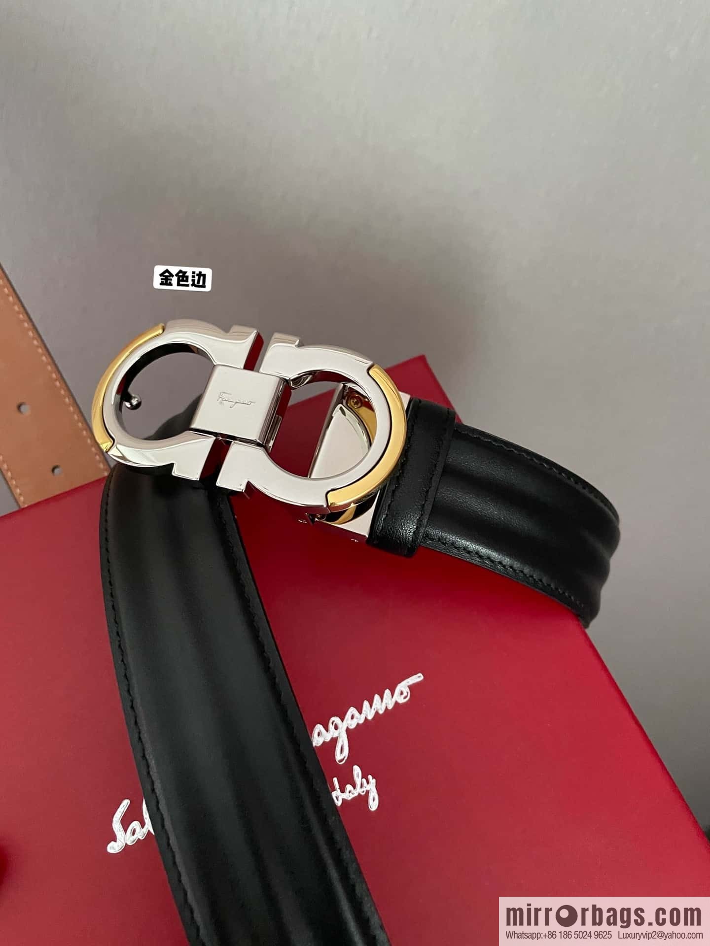 Ferragamo Ferragamo Gancio Double Circle Intertone Edge Metal Clip Buckle, First Cowhide Belt 3.5cm
