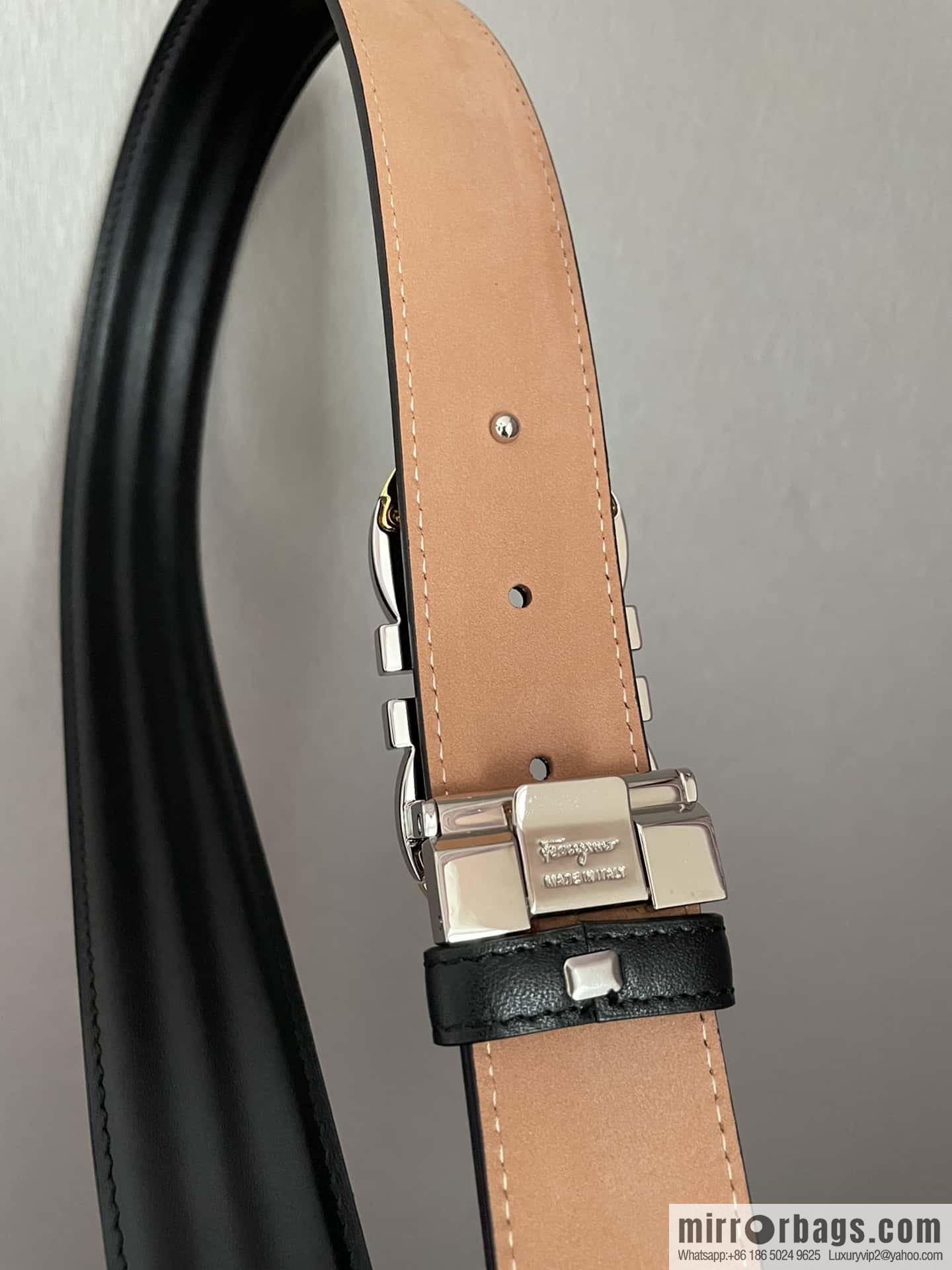 Ferragamo Ferragamo Gancio Double Circle Intertone Edge Metal Clip Buckle, First Cowhide Belt 3.5cm