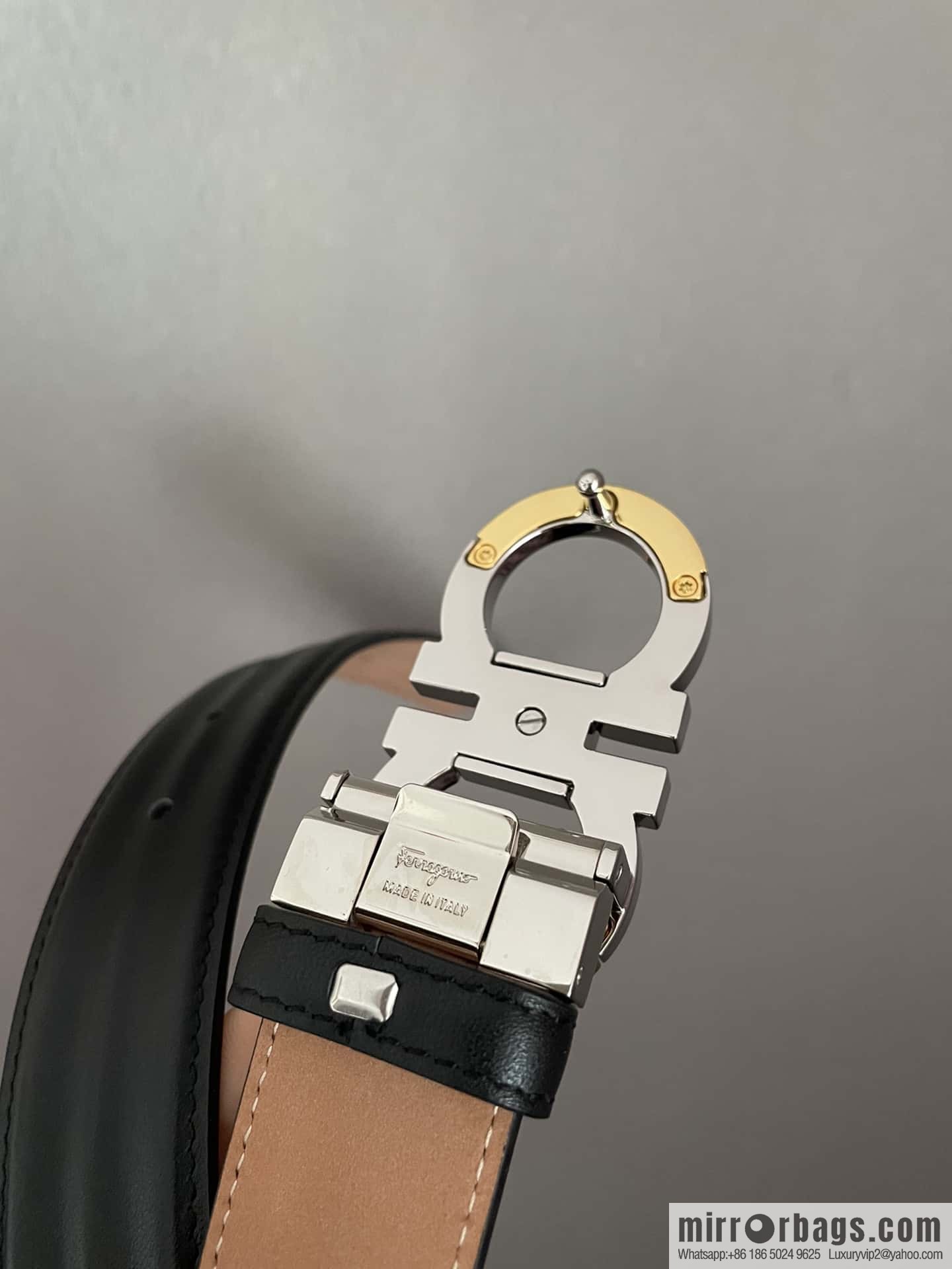 Ferragamo Ferragamo Gancio Double Circle Intertone Edge Metal Clip Buckle, First Cowhide Belt 3.5cm