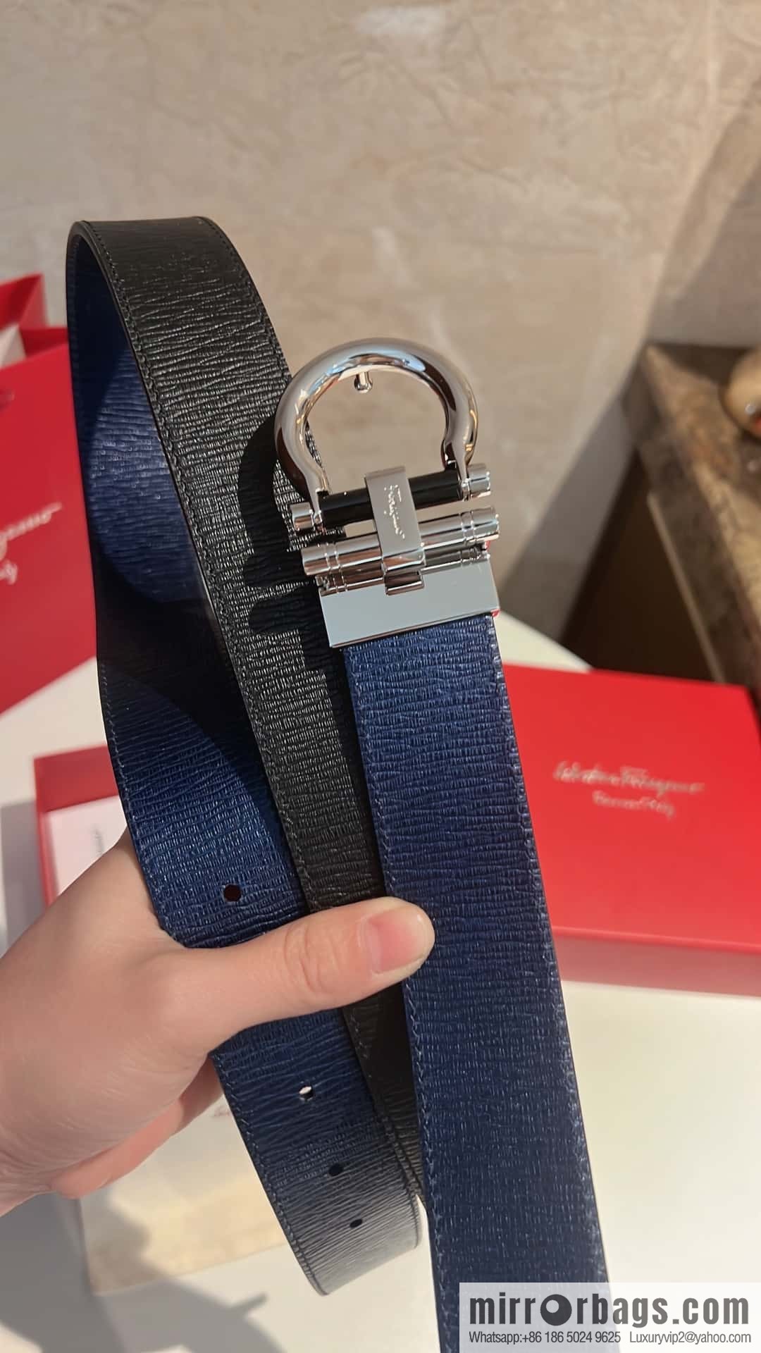 Salvatore Ferragamo, metal polished men's 3,5cm belt