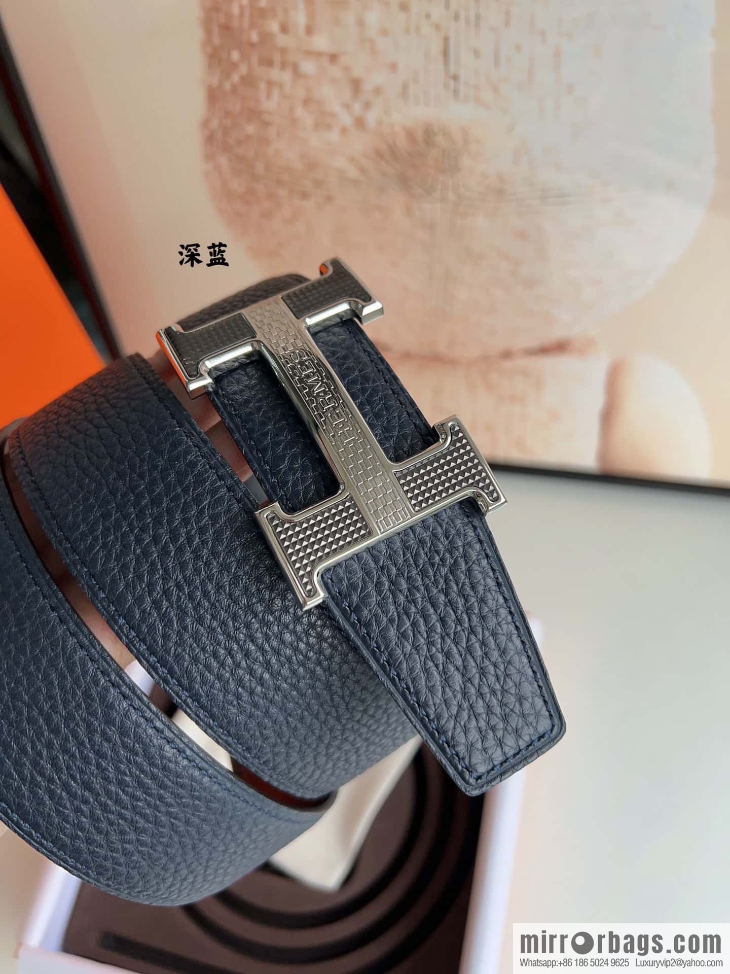 HERMES, stainless steel fiber sheet buckle, double-sided original leather lychee pattern belt 3.8cm