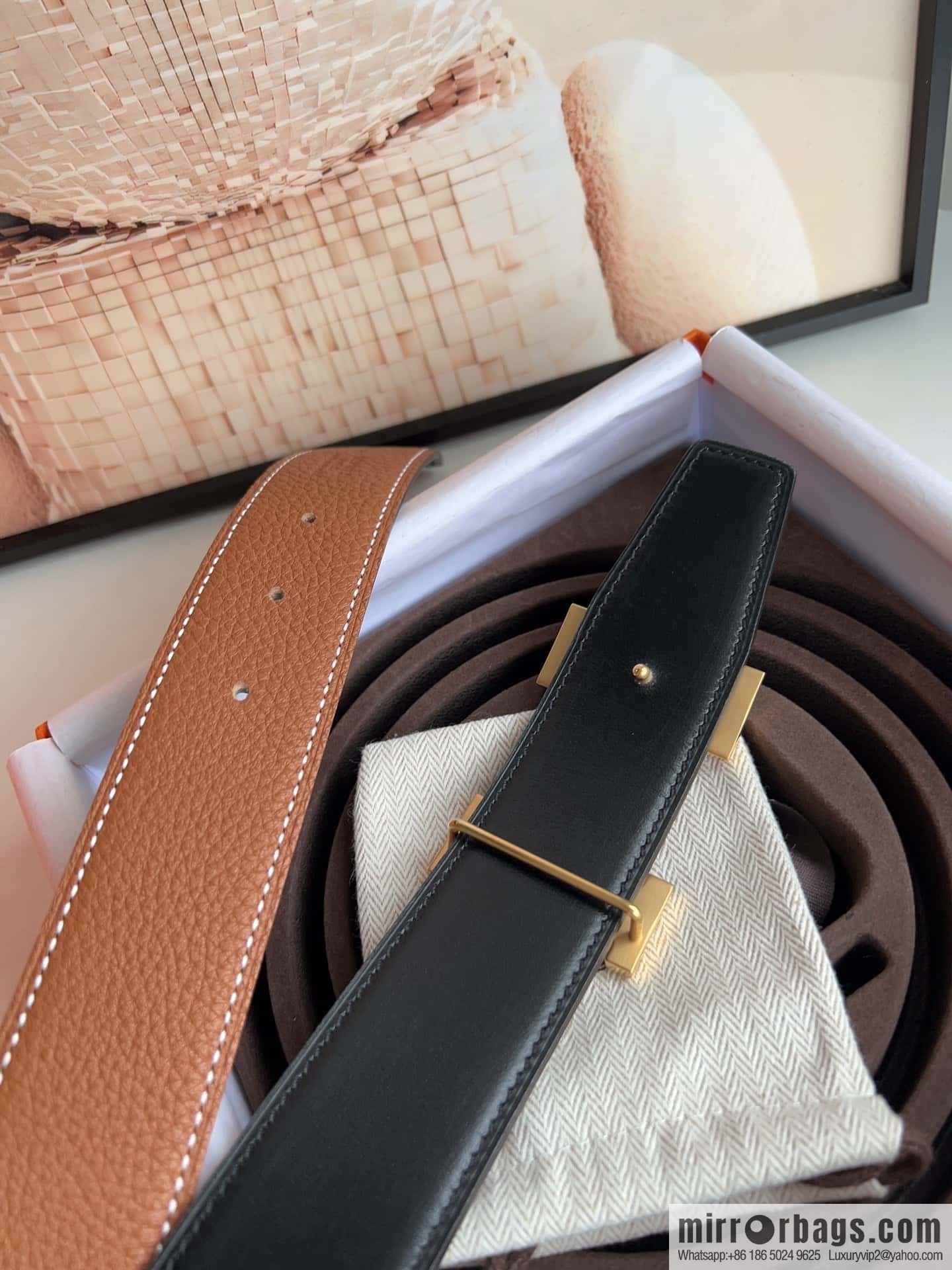 HERMES, stainless steel fiber sheet buckle, double-sided original leather lychee pattern belt 3.8cm