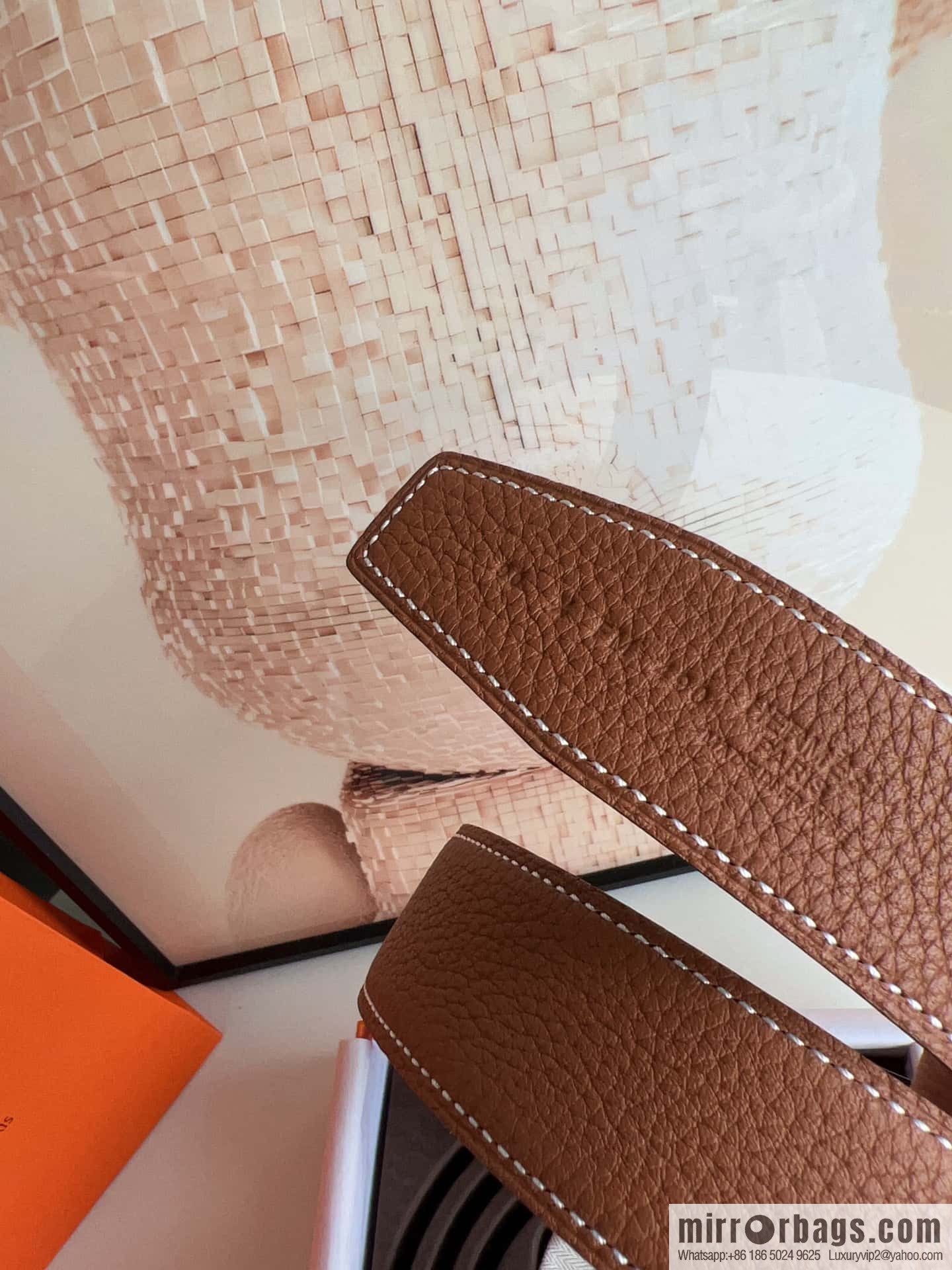 HERMES, stainless steel fiber sheet buckle, double-sided original leather lychee pattern belt 3.8cm