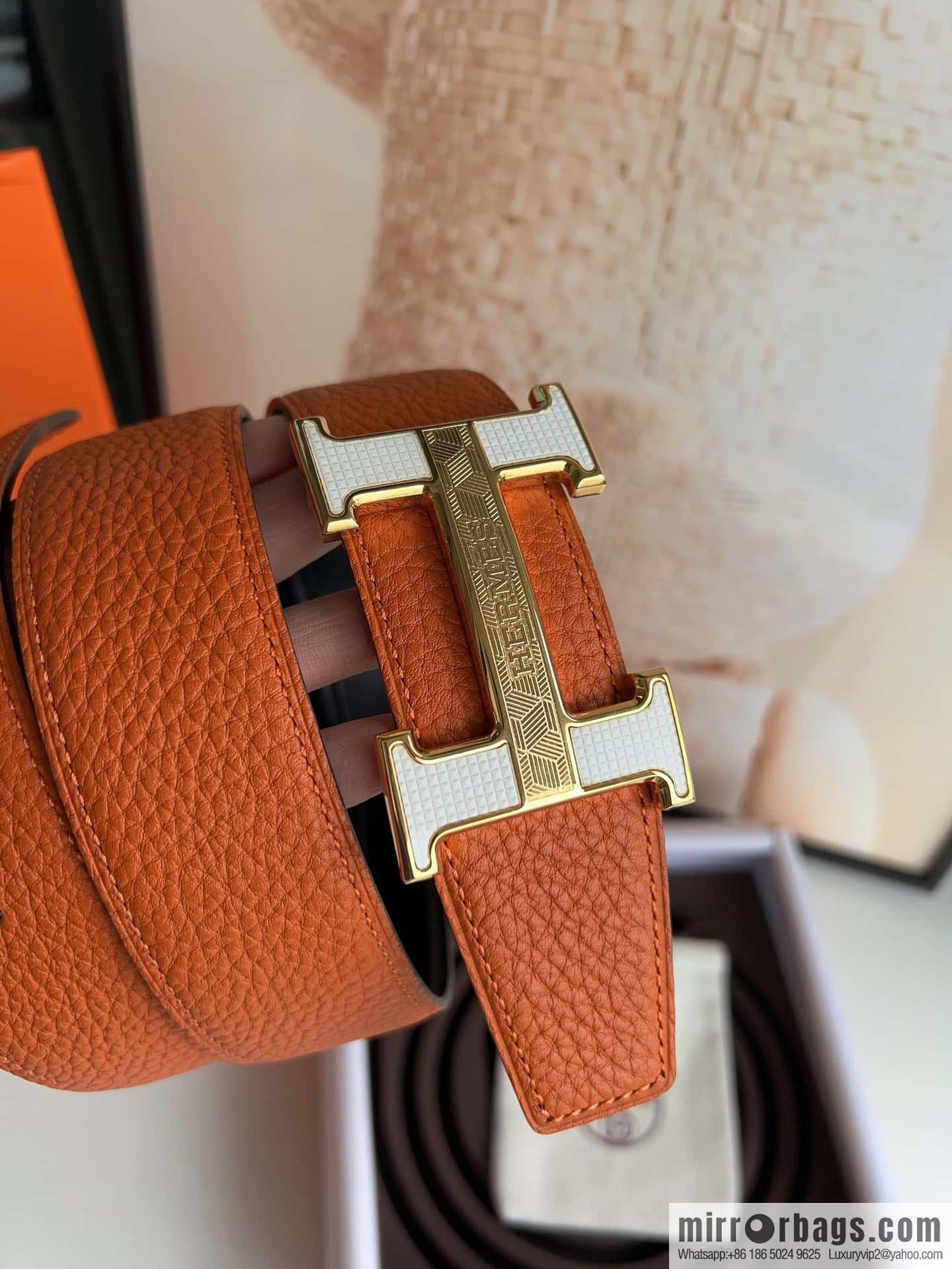 HERMES, stainless steel fiber sheet buckle, double-sided original leather lychee pattern belt 3.8cm