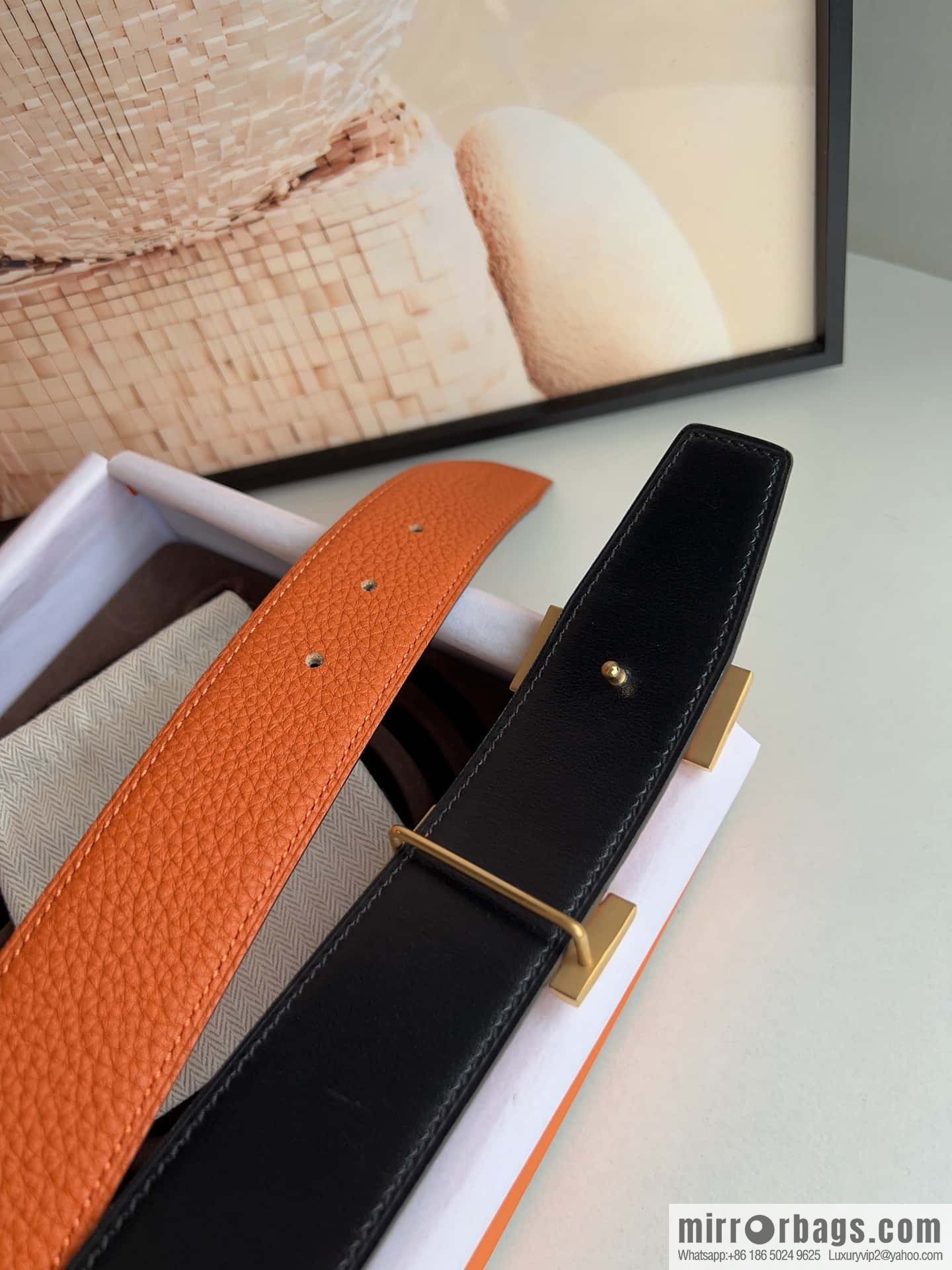 HERMES, stainless steel fiber sheet buckle, double-sided original leather lychee pattern belt 3.8cm