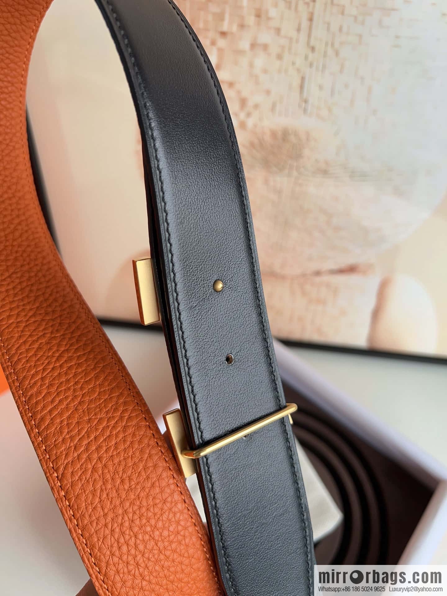 HERMES, stainless steel fiber sheet buckle, double-sided original leather lychee pattern belt 3.8cm