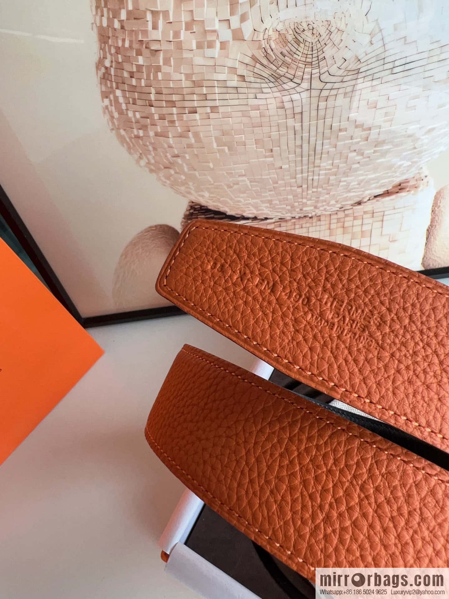 HERMES, stainless steel fiber sheet buckle, double-sided original leather lychee pattern belt 3.8cm