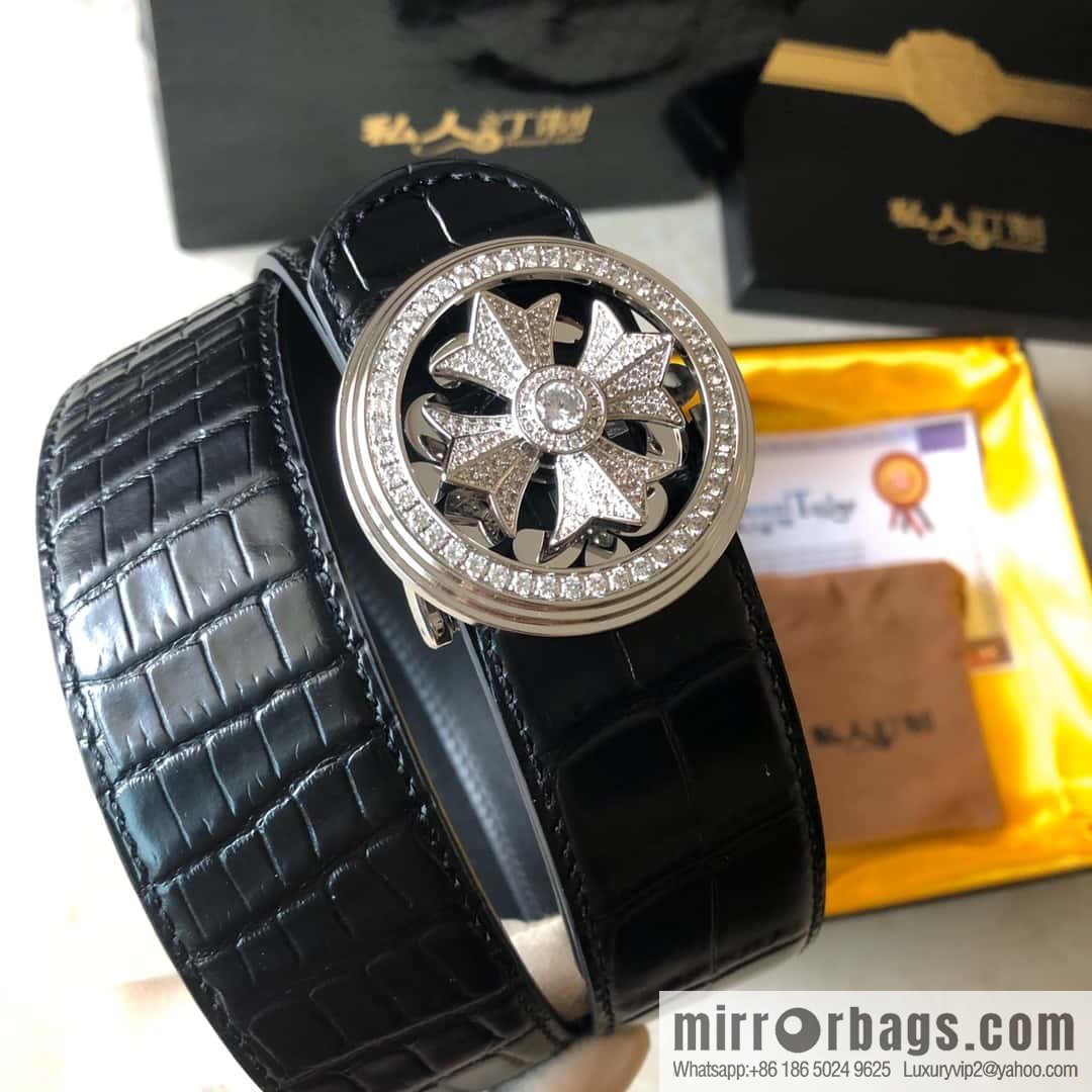 Chrome Hearts, personalized rotating metal buckle, crocodile belt 3.8cm