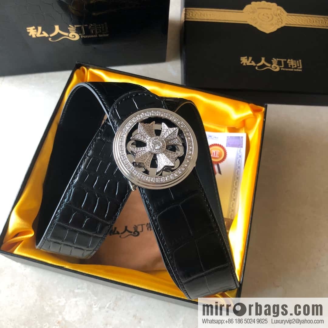 Chrome Hearts, personalized rotating metal buckle, crocodile belt 3.8cm