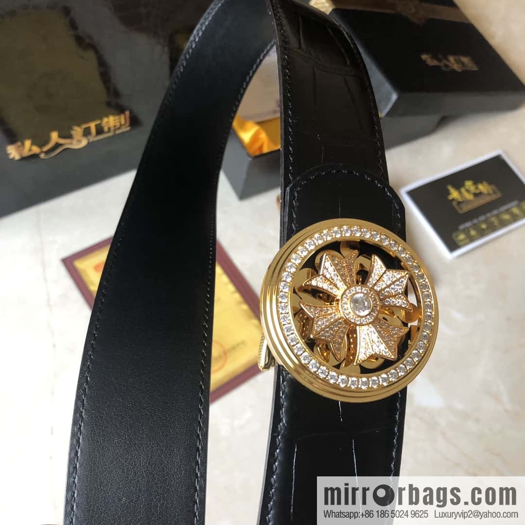 Chrome Hearts, personalized rotating metal buckle, crocodile belt 3.8cm