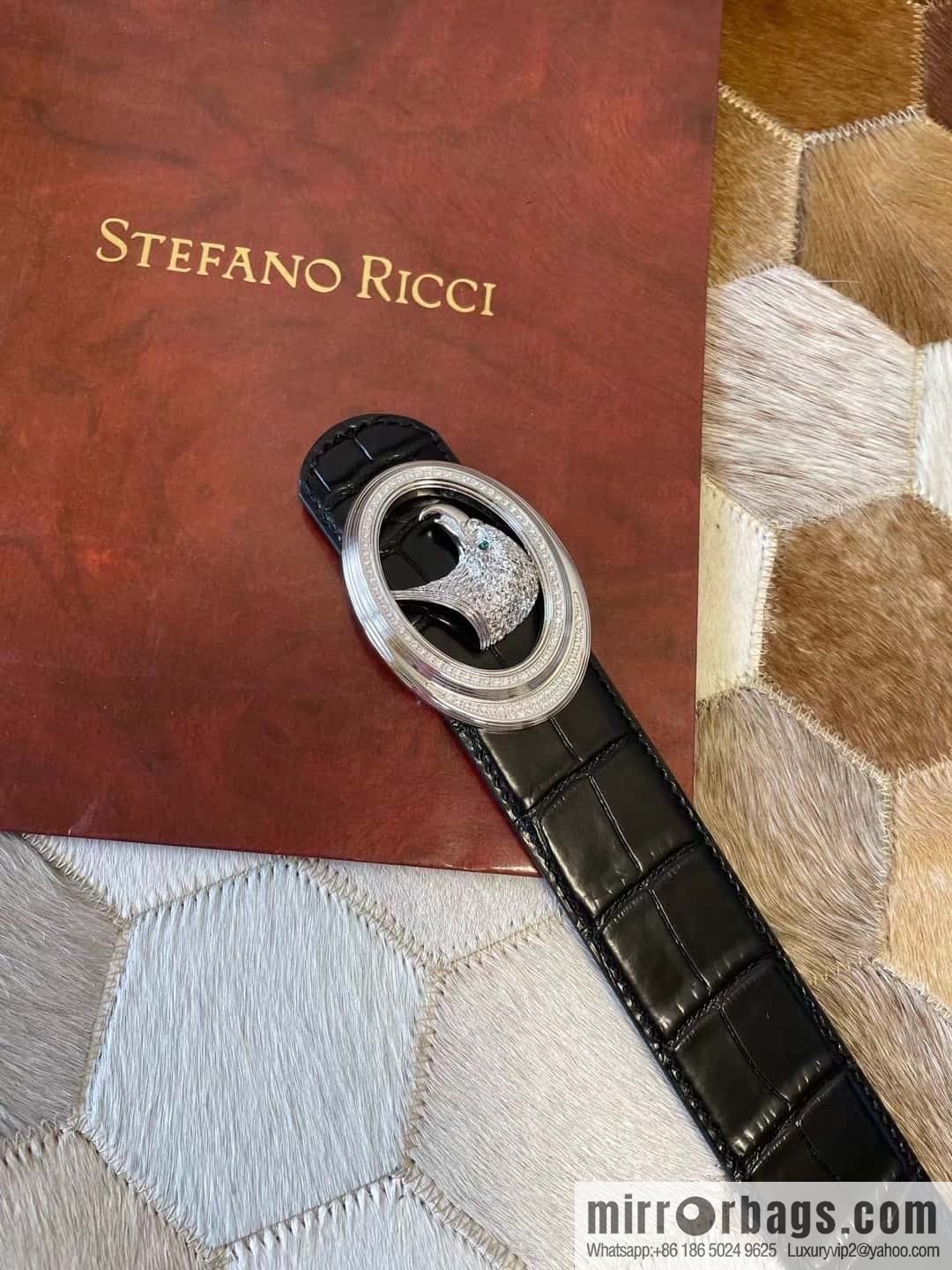 Stefano Ricci Stephen, Stainless Steel Eagle Head with Diamond Buckle 3.8cm Alligator Belt