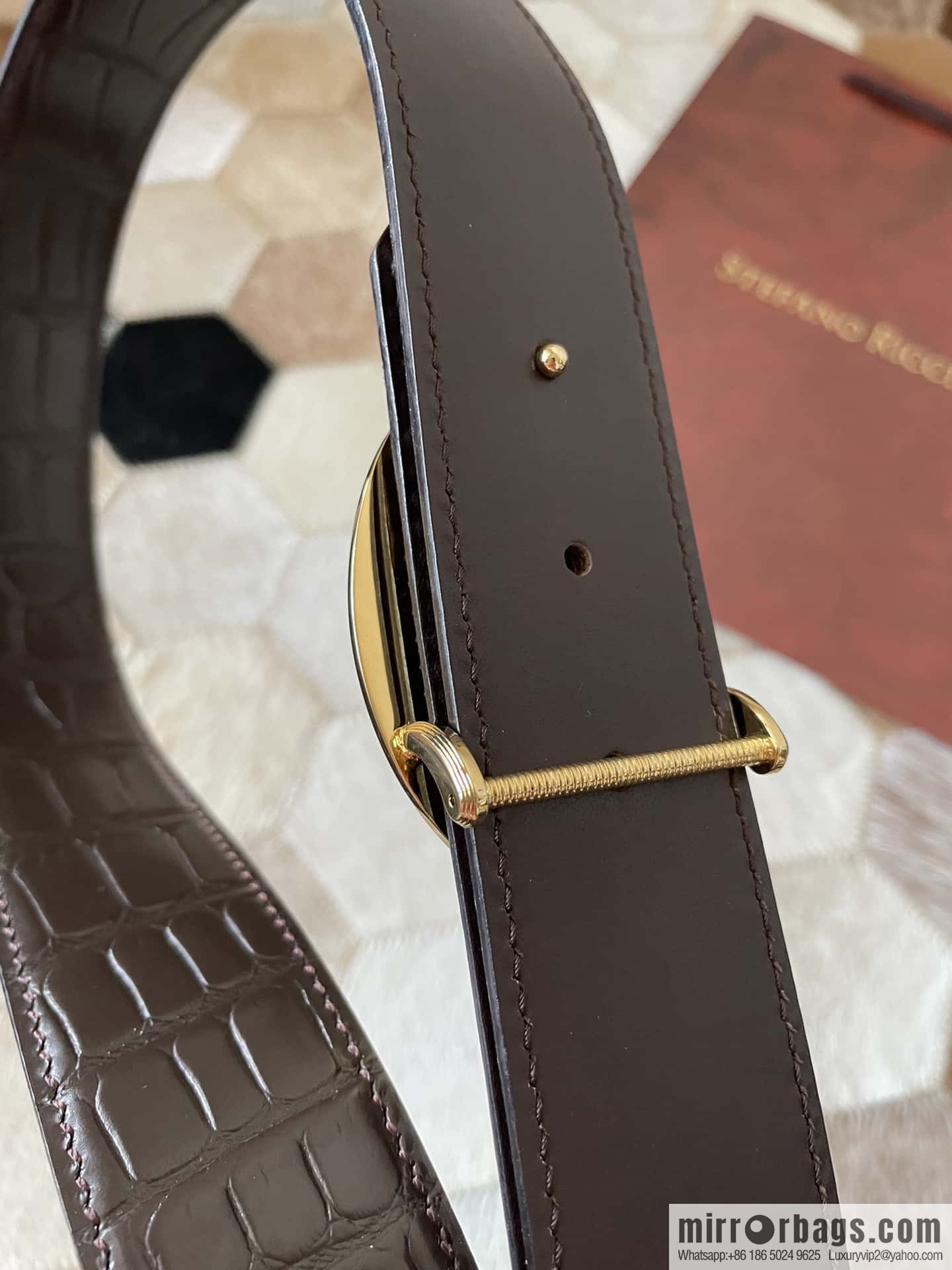 Stefano Ricci Stephen, Stainless Steel Eagle Head with Diamond Buckle 3.8cm Alligator Belt