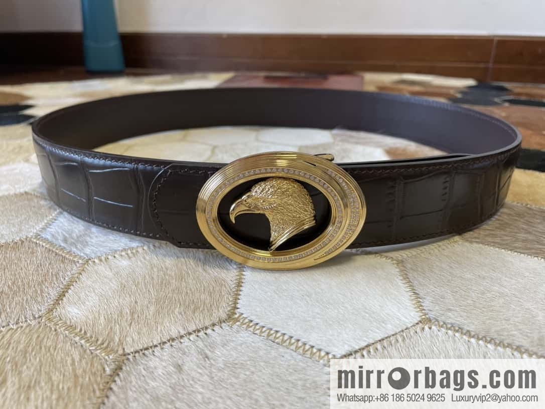 Stefano Ricci Stephen, Stainless Steel Eagle Head with Diamond Buckle 3.8cm Alligator Belt