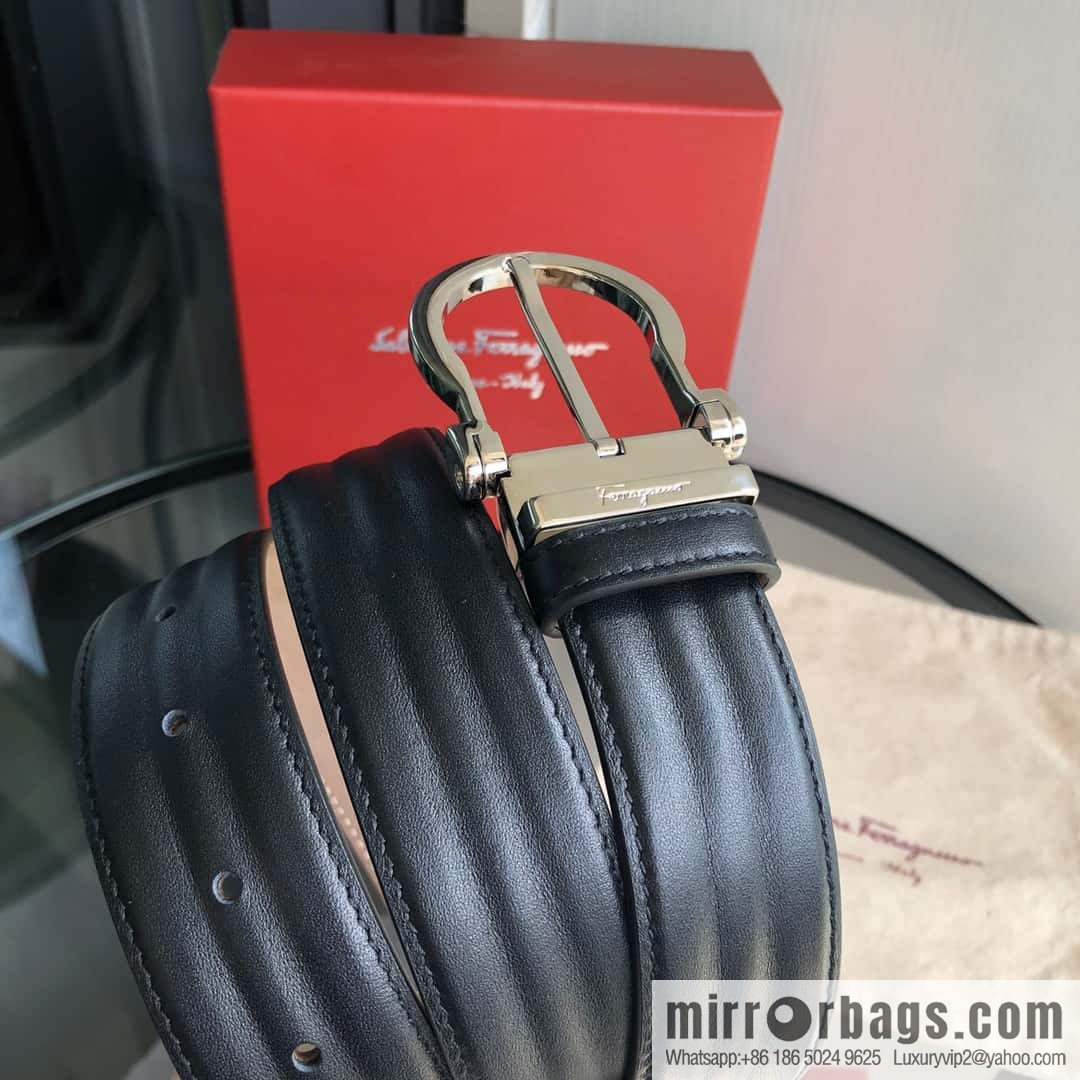 Ferragamo Ferragamo, exquisite needle button head, imported double-sided first-layer cowhide wavy texture belt 3.5cm