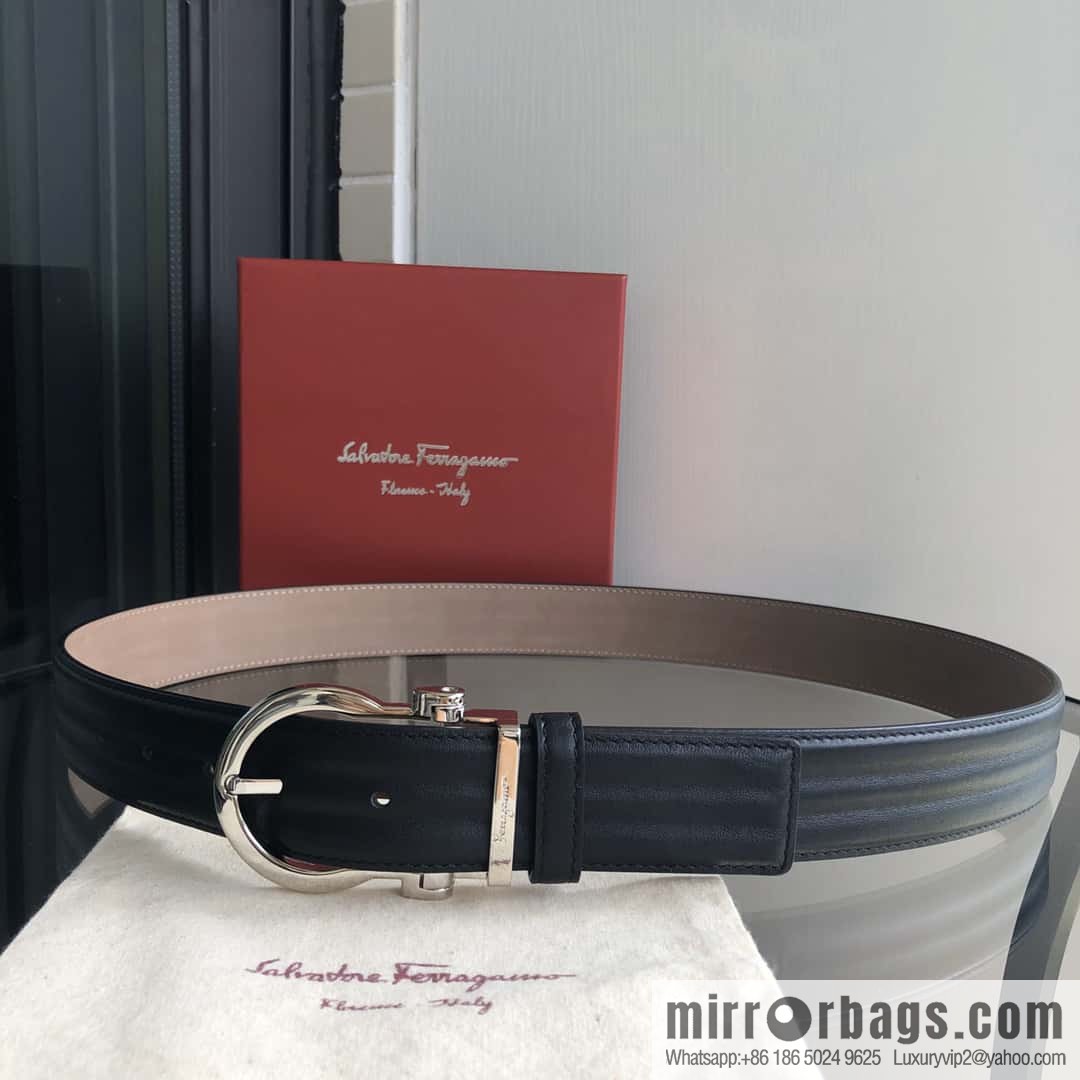 Ferragamo Ferragamo, exquisite needle button head, imported double-sided first-layer cowhide wavy texture belt 3.5cm