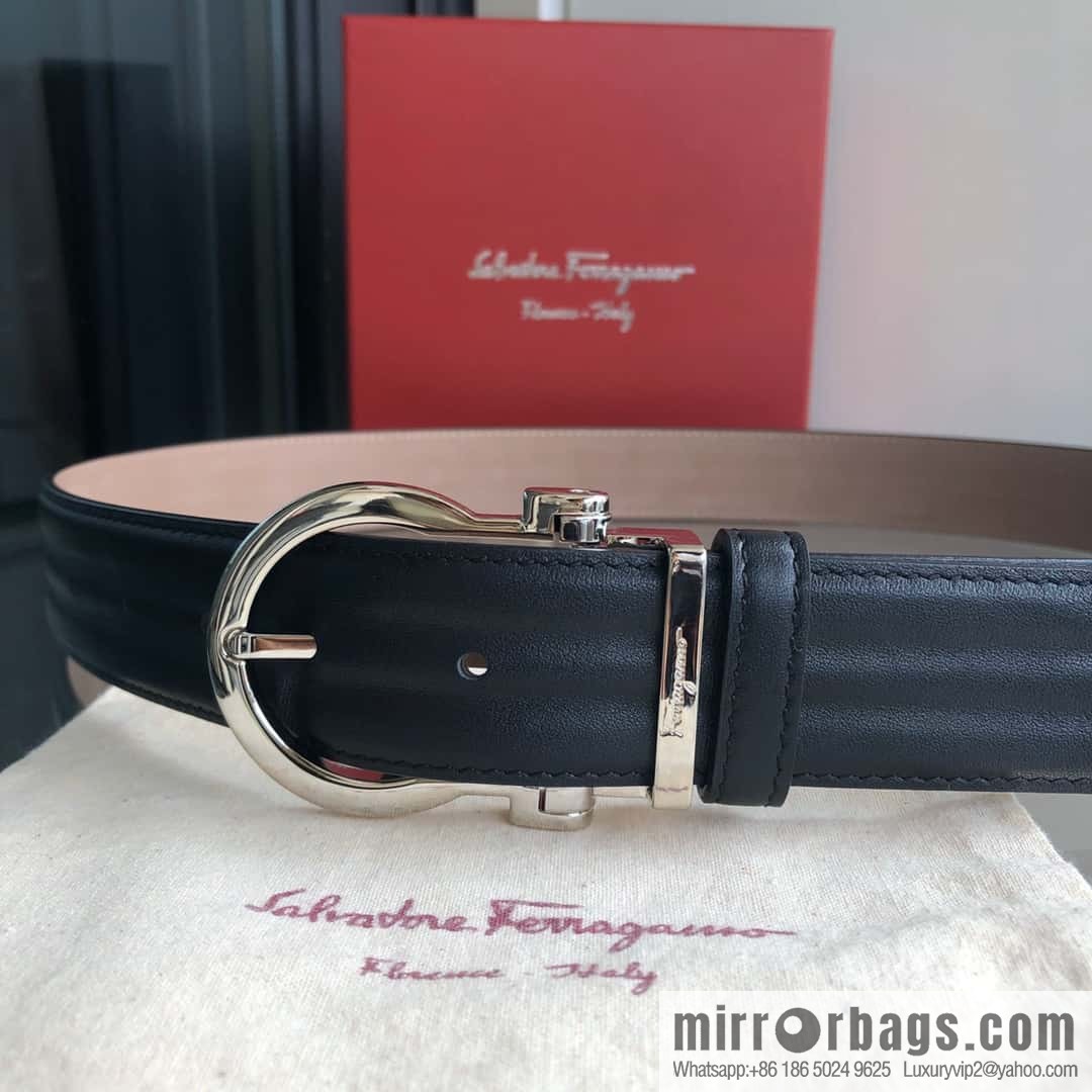 Ferragamo Ferragamo, exquisite needle button head, imported double-sided first-layer cowhide wavy texture belt 3.5cm