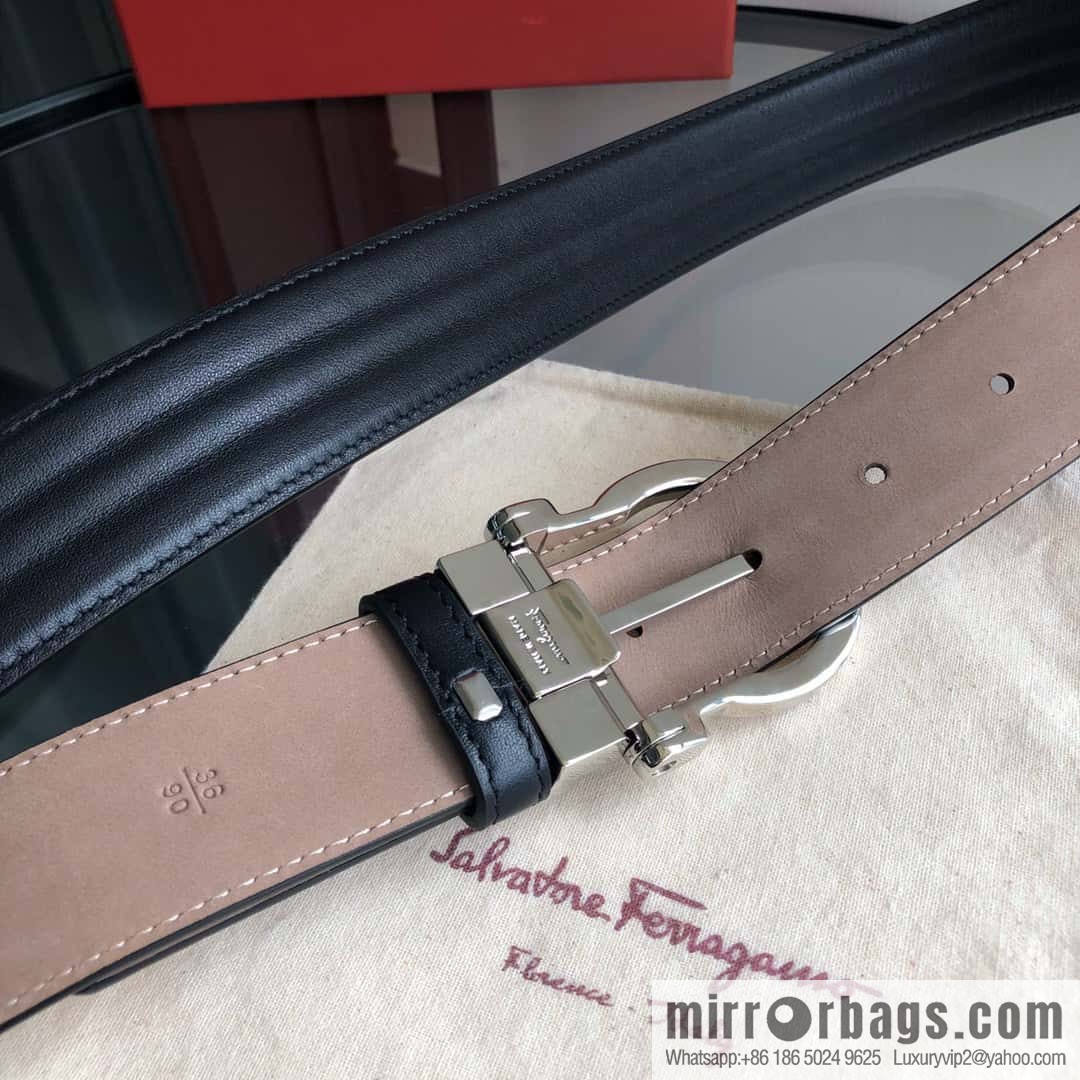 Ferragamo Ferragamo, exquisite needle button head, imported double-sided first-layer cowhide wavy texture belt 3.5cm