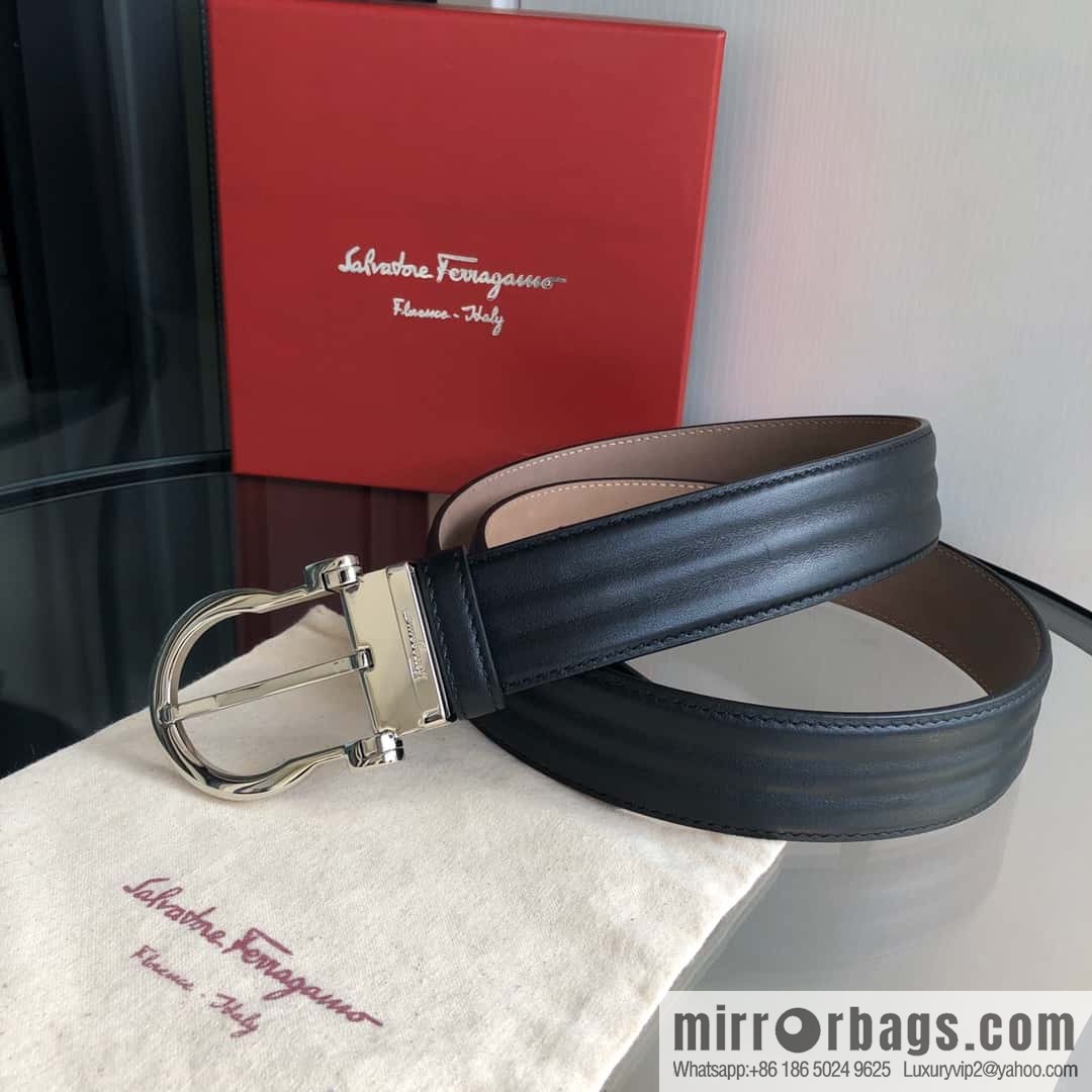 Ferragamo Ferragamo, exquisite needle button head, imported double-sided first-layer cowhide wavy texture belt 3.5cm