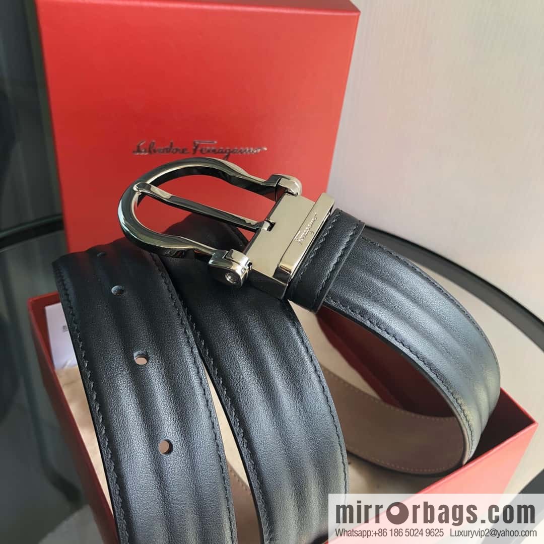 Ferragamo Ferragamo, exquisite needle button head, imported double-sided first-layer cowhide wavy texture belt 3.5cm