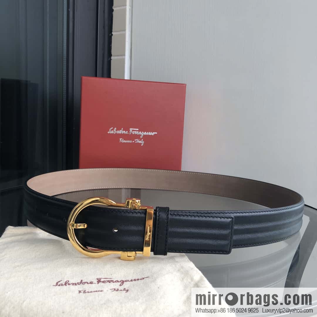 Ferragamo Ferragamo, exquisite needle button head, imported double-sided first-layer cowhide wavy texture belt 3.5cm