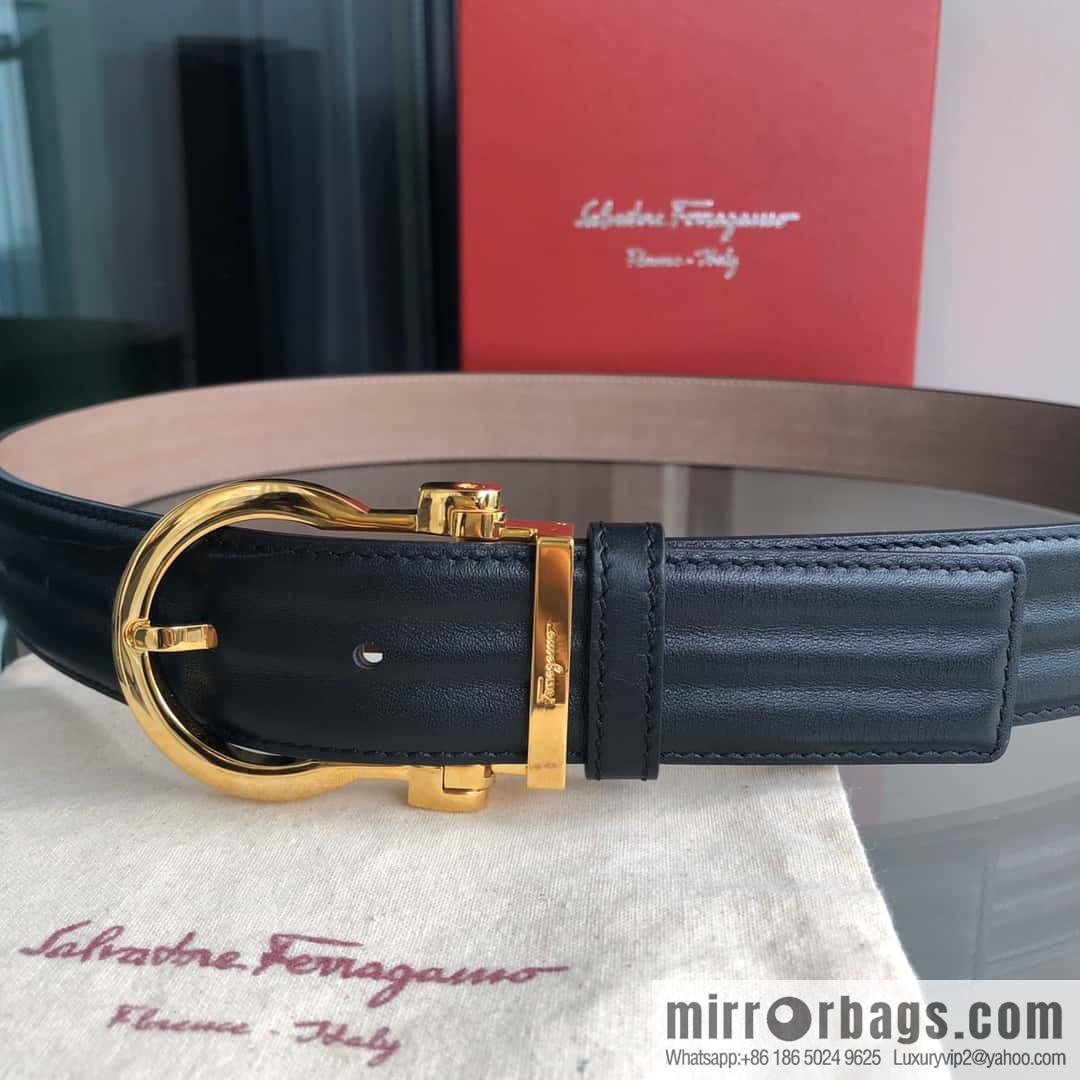 Ferragamo Ferragamo, exquisite needle button head, imported double-sided first-layer cowhide wavy texture belt 3.5cm