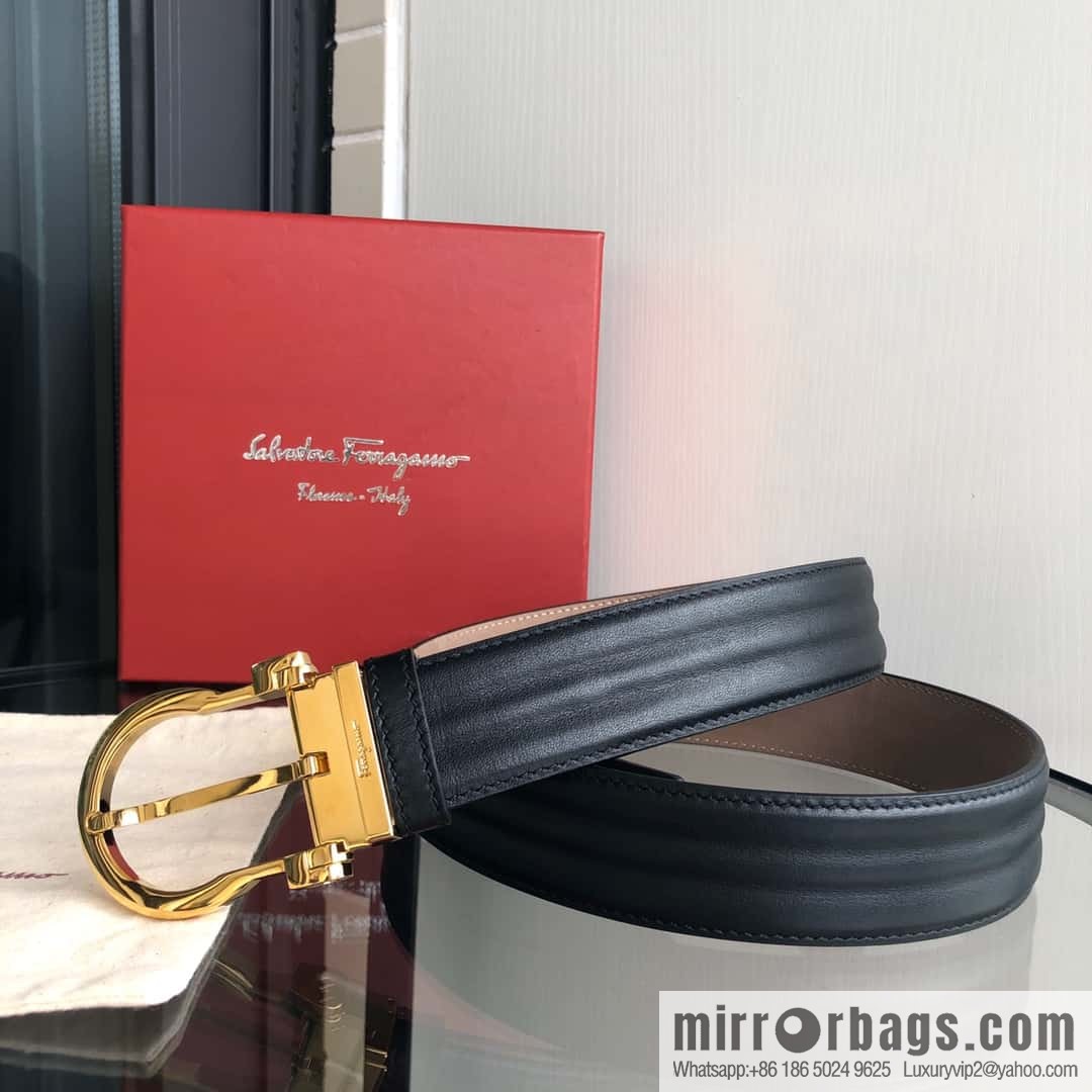 Ferragamo Ferragamo, exquisite needle button head, imported double-sided first-layer cowhide wavy texture belt 3.5cm
