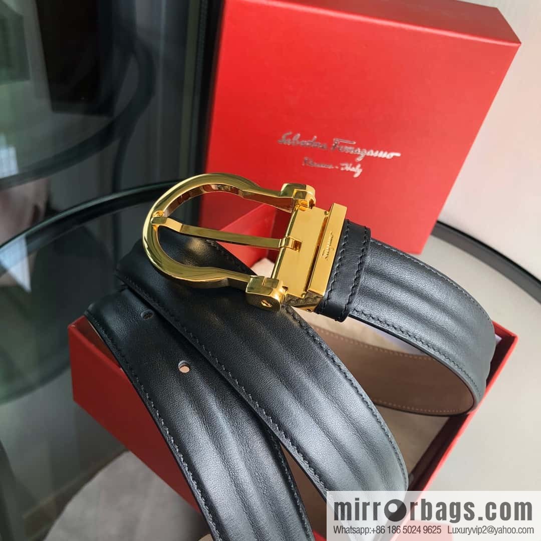 Ferragamo Ferragamo, exquisite needle button head, imported double-sided first-layer cowhide wavy texture belt 3.5cm