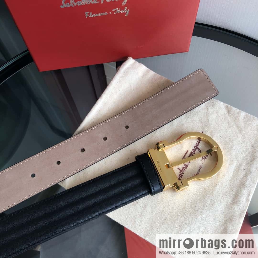 Ferragamo Ferragamo, exquisite needle button head, imported double-sided first-layer cowhide wavy texture belt 3.5cm