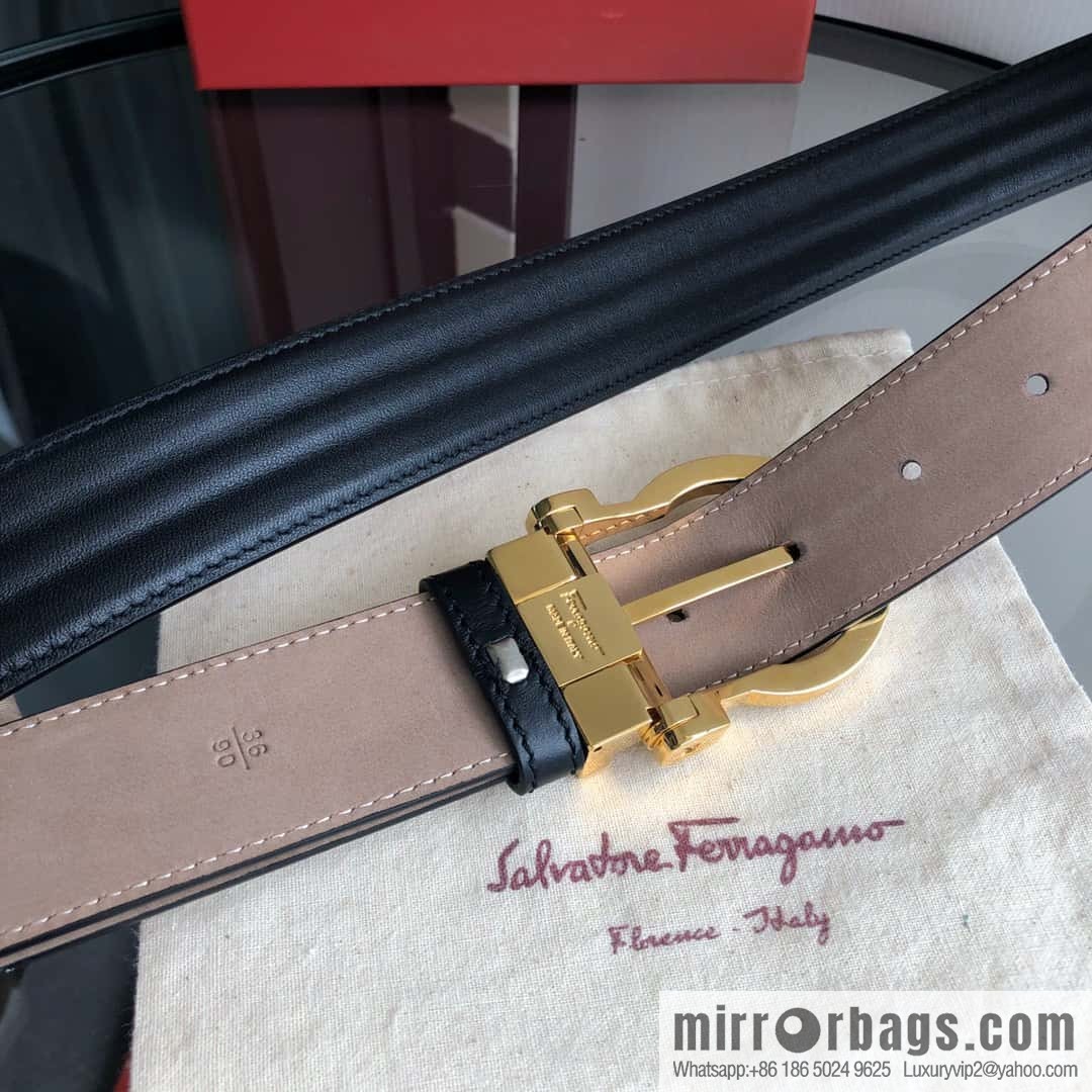 Ferragamo Ferragamo, exquisite needle button head, imported double-sided first-layer cowhide wavy texture belt 3.5cm
