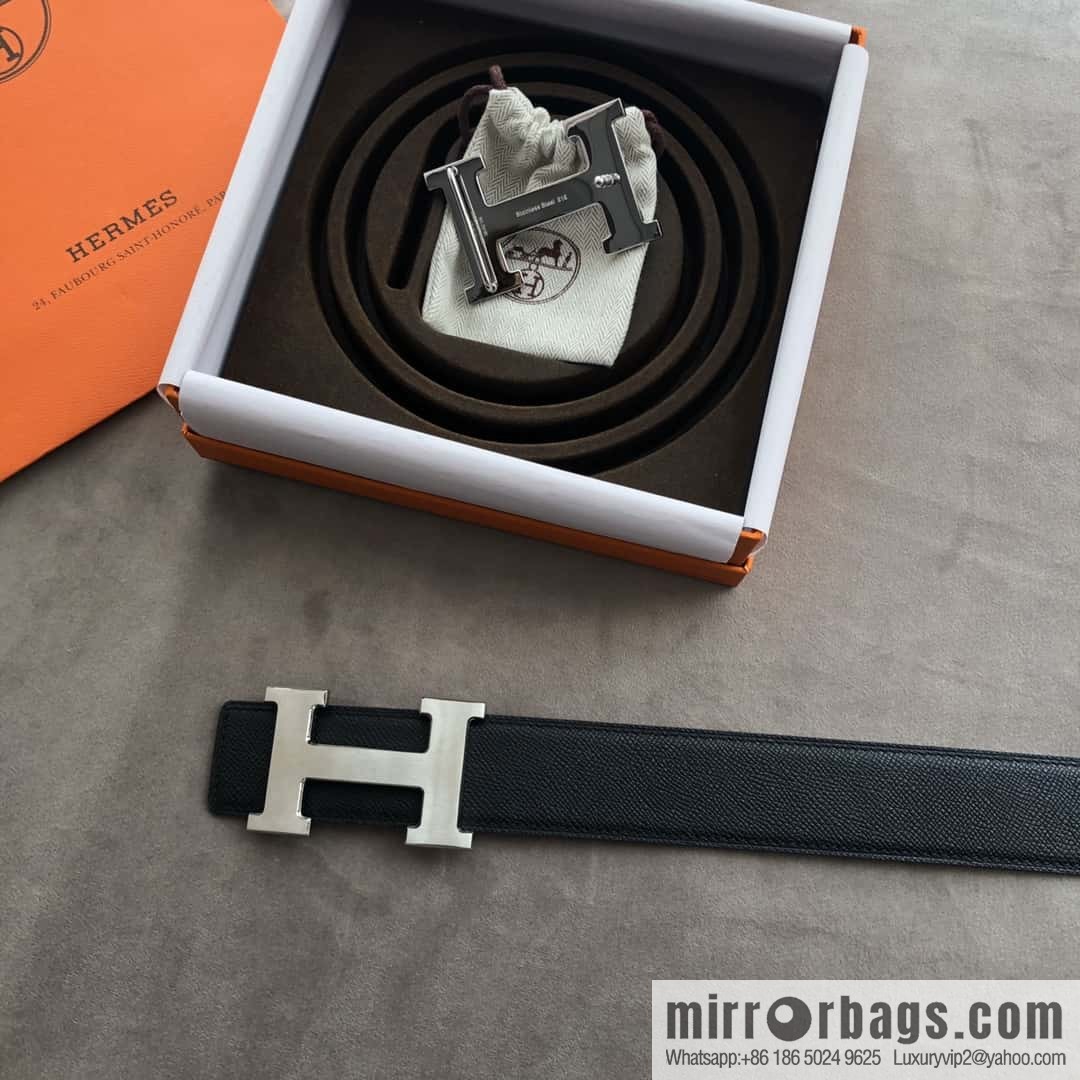 Hermes Hermes, stainless steel 316H metal buckle, palm pattern original leather belt 3.8cm